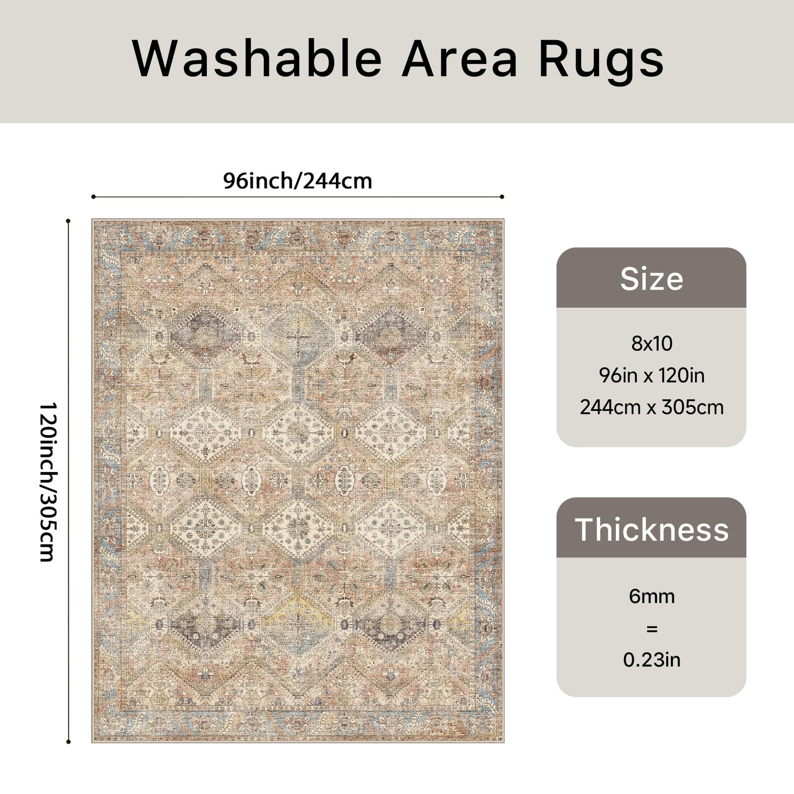 DAIMYO HILLS Washable Runner Rug 2x5, Non Slip Vintage Hallway Runner, Ultra Thin Low Pile Washable Carpet for Kitchen Entryway Bedroom, Brown - Image 205
