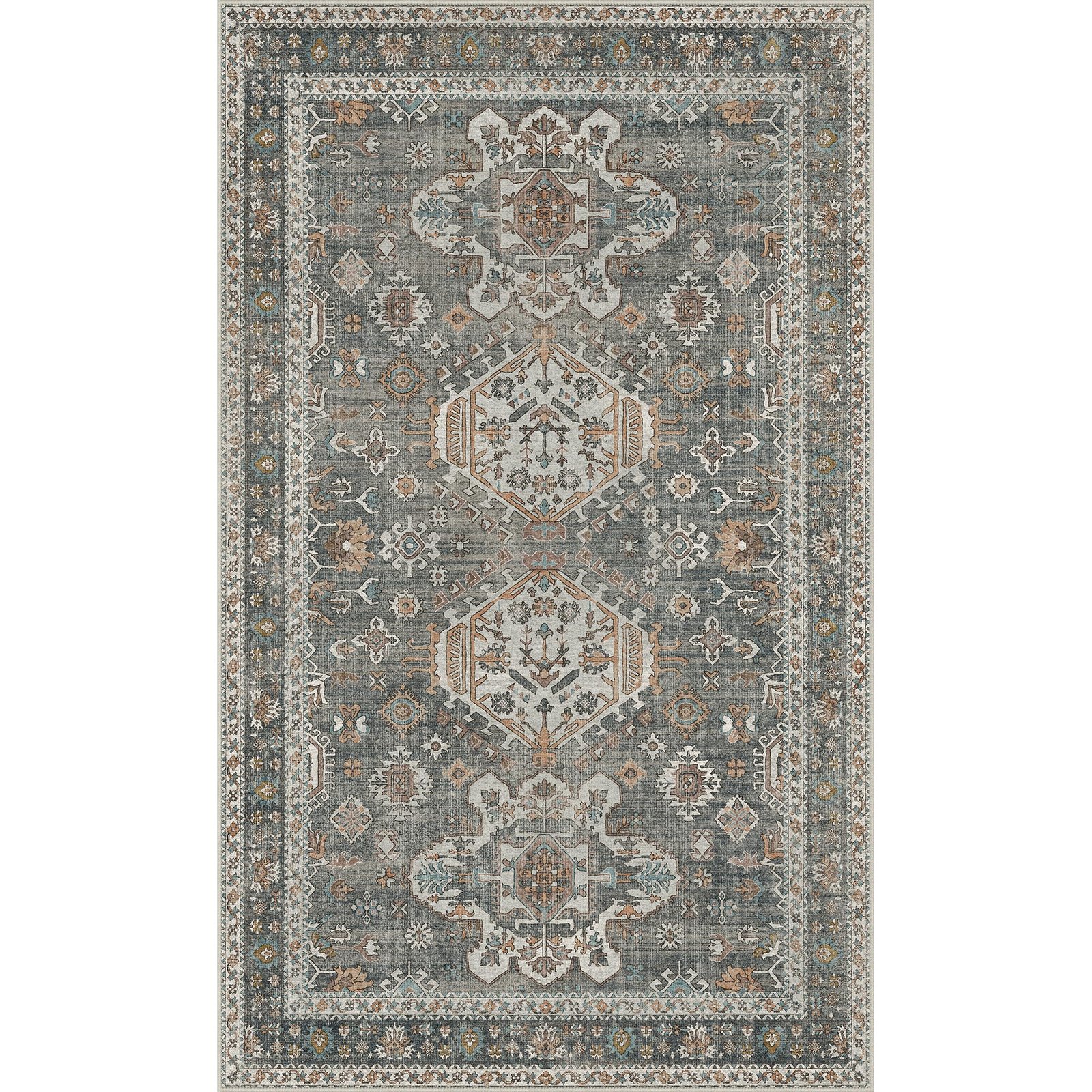 DAIMYO HILLS Washable Runner Rug 2x5, Non Slip Vintage Hallway Runner, Ultra Thin Low Pile Washable Carpet for Kitchen Entryway Bedroom, Brown - Image 252