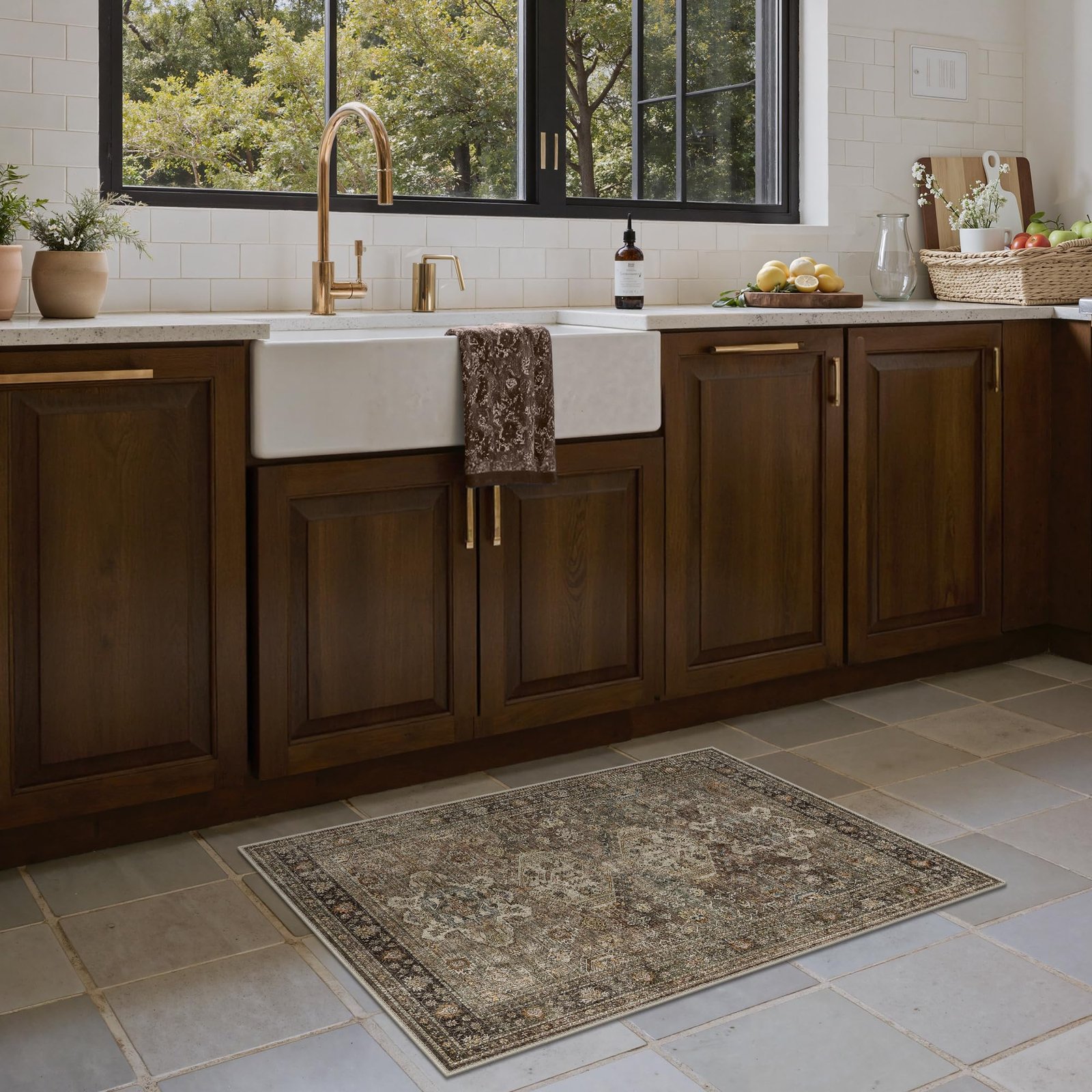 DAIMYO HILLS Washable Runner Rug 2x5, Non Slip Vintage Hallway Runner, Ultra Thin Low Pile Washable Carpet for Kitchen Entryway Bedroom, Brown - Image 233