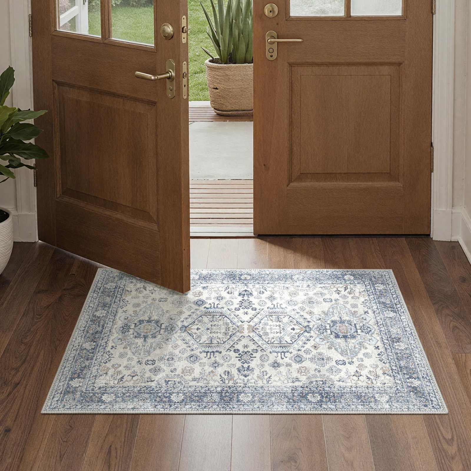 DAIMYO HILLS Washable Runner Rug 2x5, Non Slip Vintage Hallway Runner, Ultra Thin Low Pile Washable Carpet for Kitchen Entryway Bedroom, Brown - Image 314