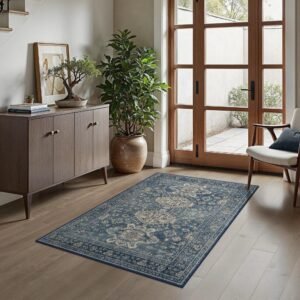 DAIMYO HILLS Washable Runner Rug 2x5, Non Slip Vintage Hallway Runner, Ultra Thin Low Pile Washable Carpet for Kitchen Entryway Bedroom, Brown