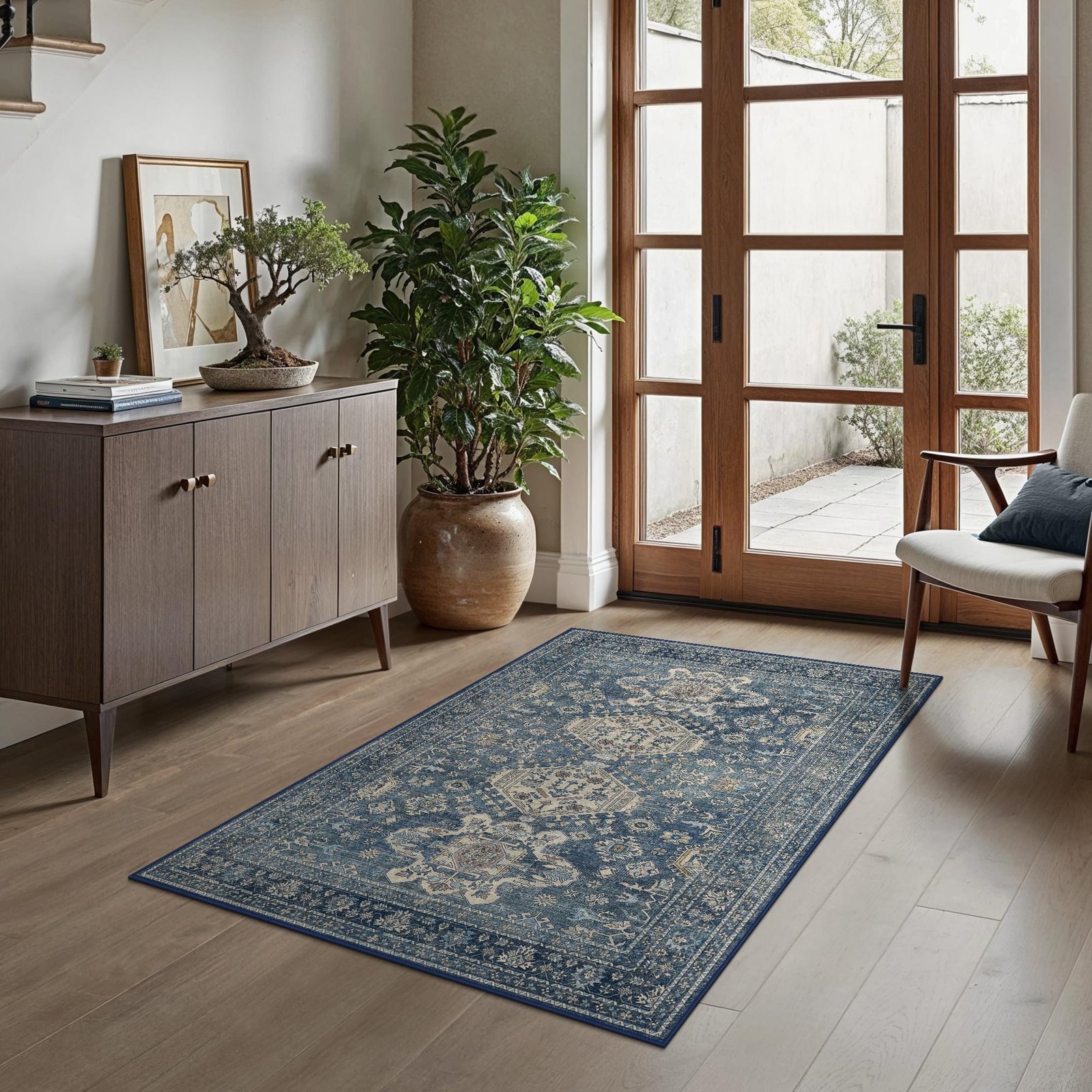 DAIMYO HILLS Washable Runner Rug 2x5, Non Slip Vintage Hallway Runner, Ultra Thin Low Pile Washable Carpet for Kitchen Entryway Bedroom, Brown