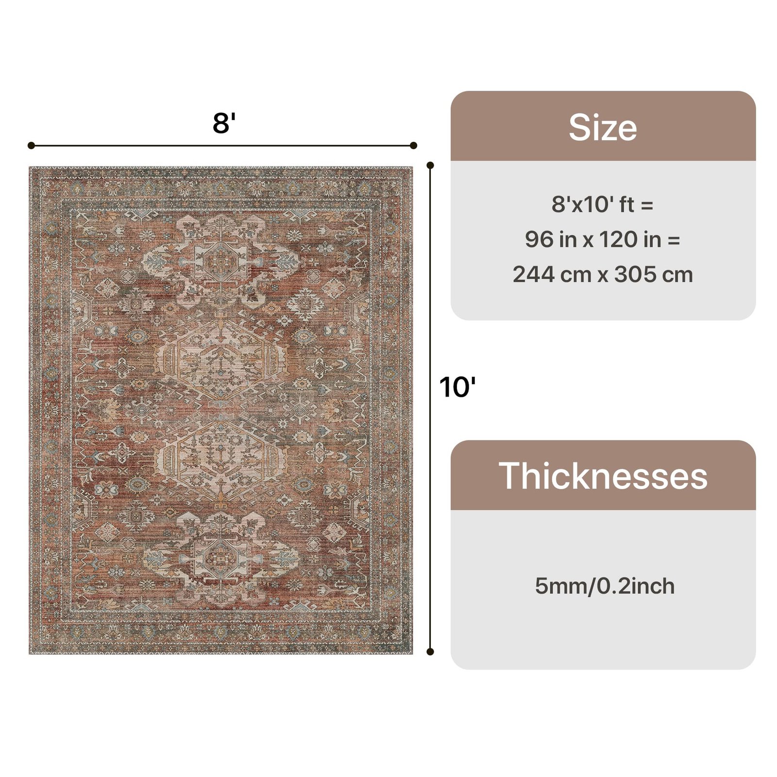 DAIMYO HILLS Washable Runner Rug 2x5, Non Slip Vintage Hallway Runner, Ultra Thin Low Pile Washable Carpet for Kitchen Entryway Bedroom, Brown - Image 100