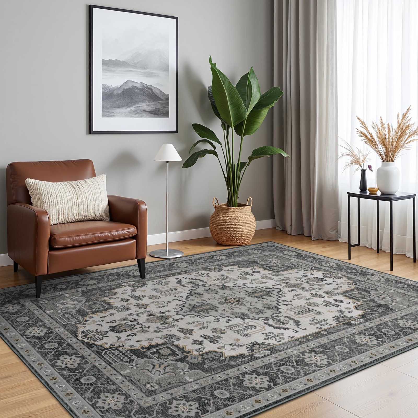 DAIMYO HILLS Washable Runner Rug 2x5, Non Slip Vintage Hallway Runner, Ultra Thin Low Pile Washable Carpet for Kitchen Entryway Bedroom, Brown - Image 246