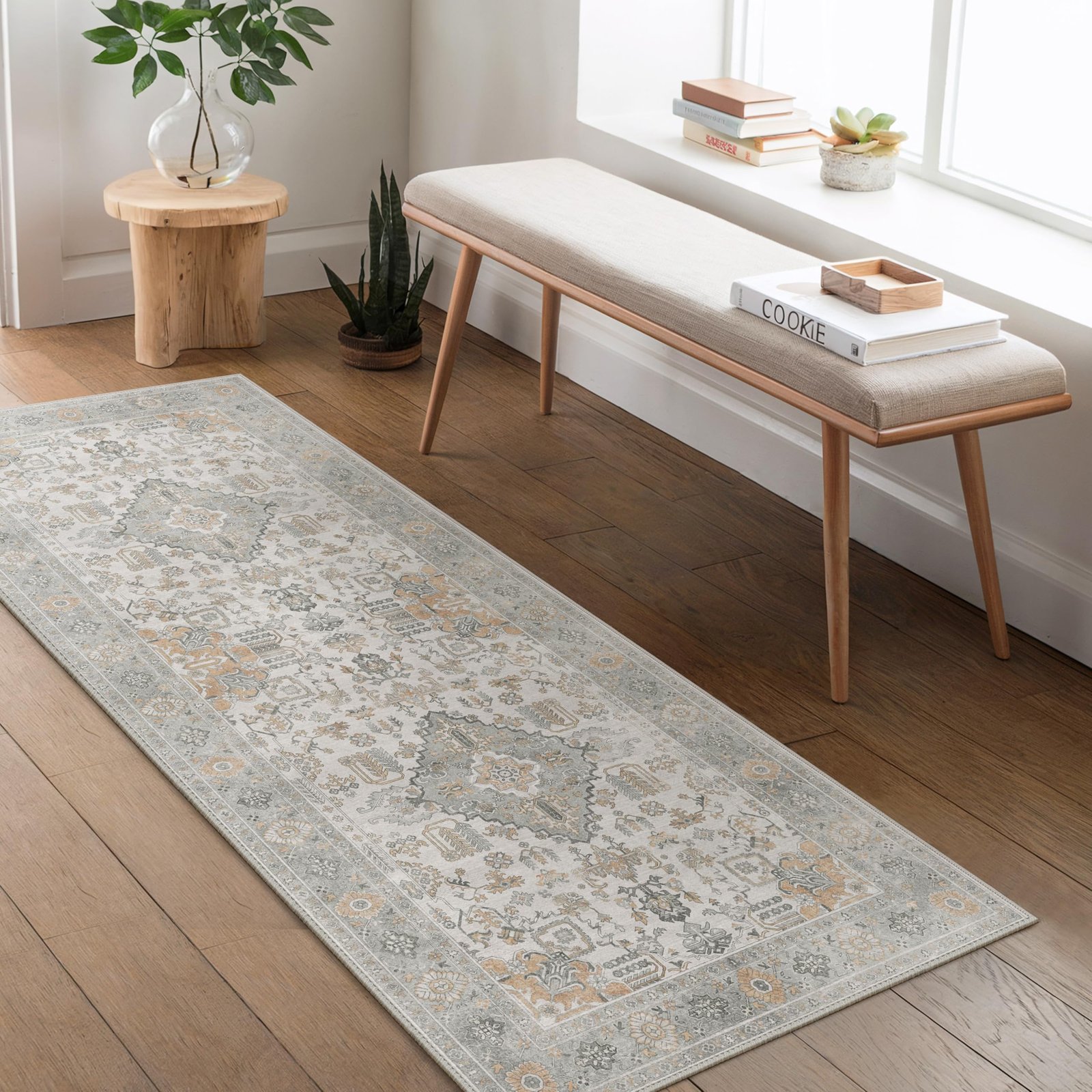 DAIMYO HILLS Washable Runner Rug 2x5, Non Slip Vintage Hallway Runner, Ultra Thin Low Pile Washable Carpet for Kitchen Entryway Bedroom, Brown - Image 143