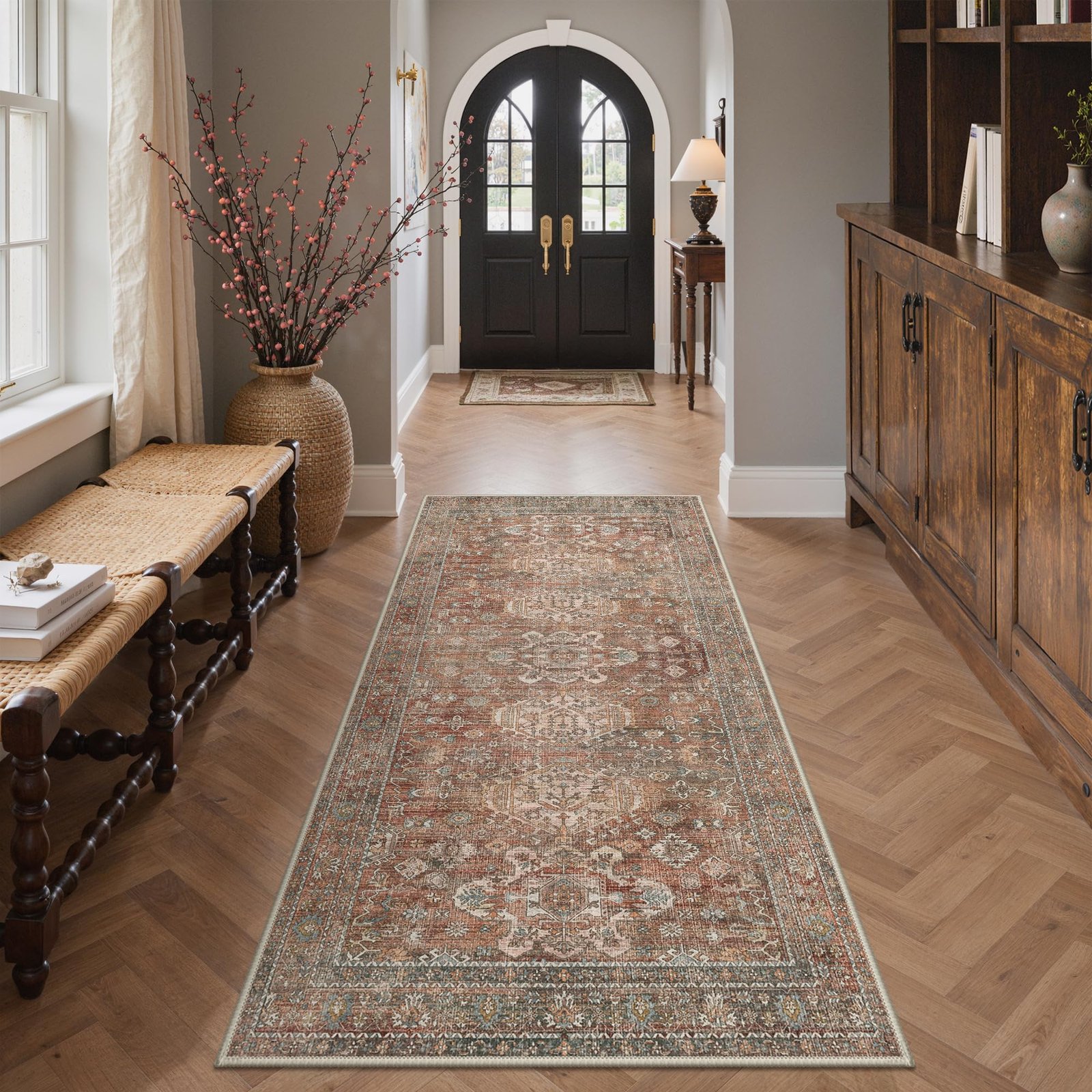 DAIMYO HILLS Washable Runner Rug 2x5, Non Slip Vintage Hallway Runner, Ultra Thin Low Pile Washable Carpet for Kitchen Entryway Bedroom, Brown - Image 158