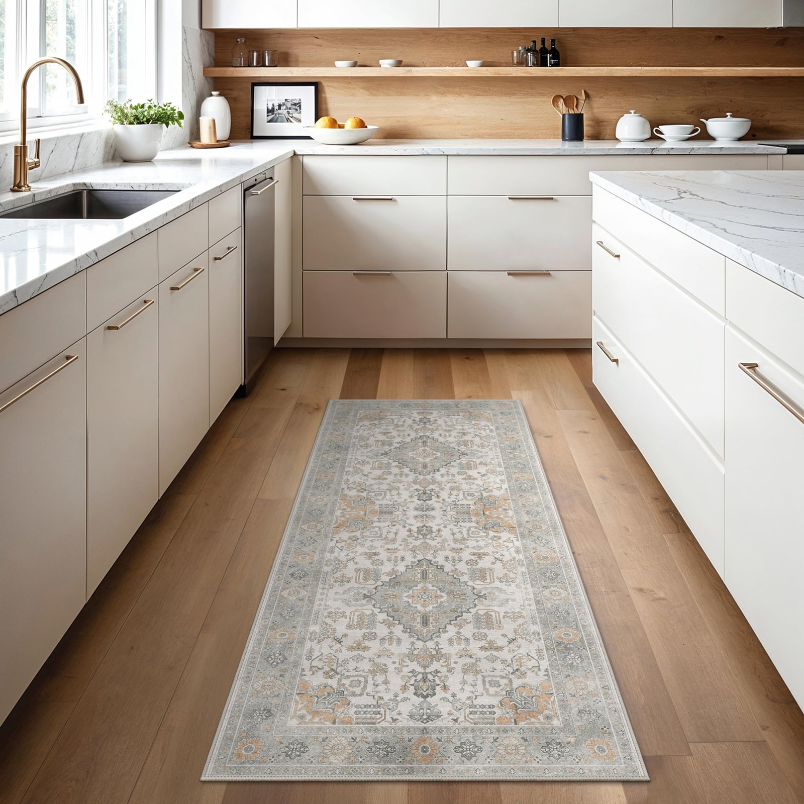 DAIMYO HILLS Washable Runner Rug 2x5, Non Slip Vintage Hallway Runner, Ultra Thin Low Pile Washable Carpet for Kitchen Entryway Bedroom, Brown - Image 145