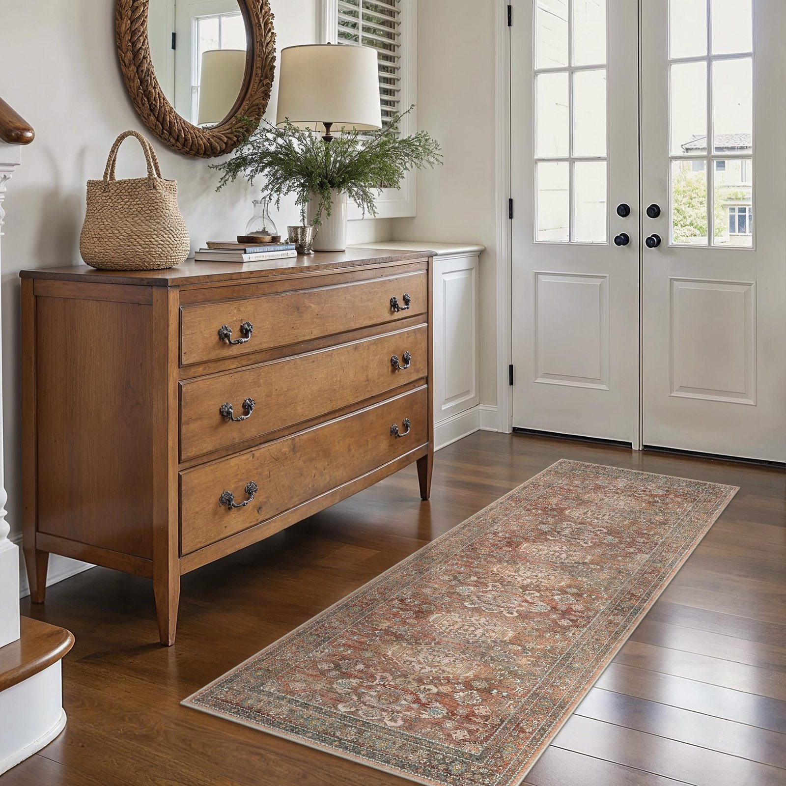 DAIMYO HILLS Washable Runner Rug 2x5, Non Slip Vintage Hallway Runner, Ultra Thin Low Pile Washable Carpet for Kitchen Entryway Bedroom, Brown - Image 95