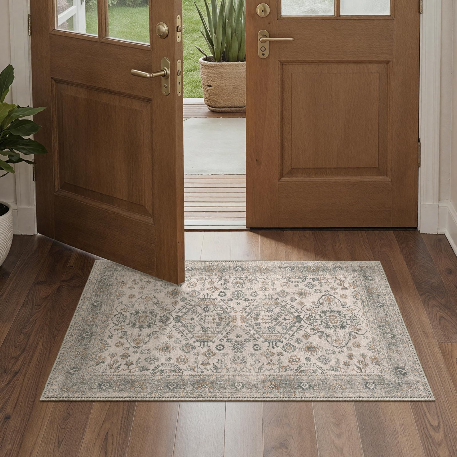 DAIMYO HILLS Washable Runner Rug 2x5, Non Slip Vintage Hallway Runner, Ultra Thin Low Pile Washable Carpet for Kitchen Entryway Bedroom, Brown - Image 331