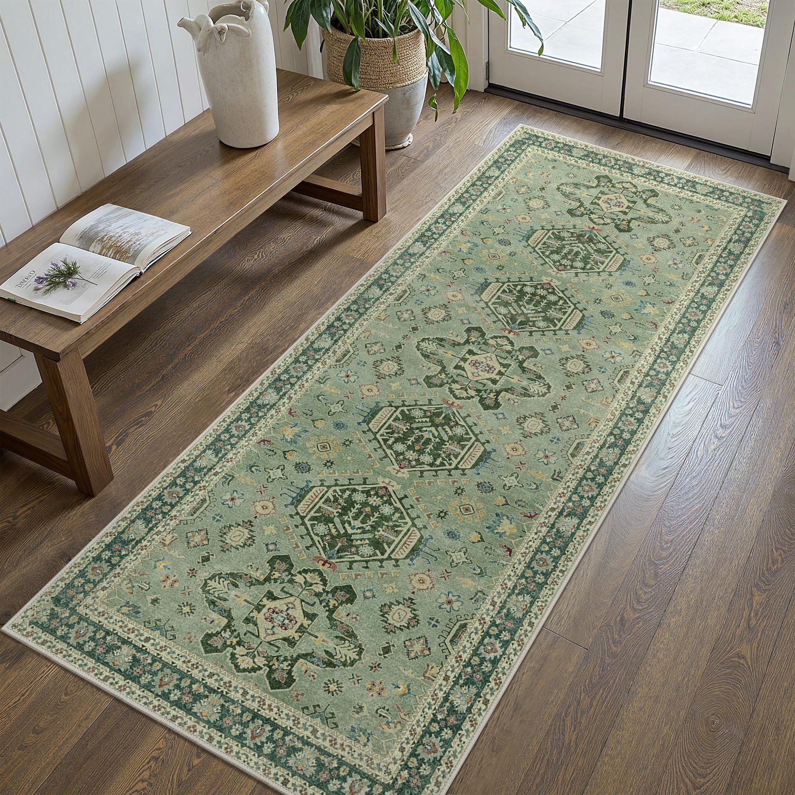 DAIMYO HILLS Washable Runner Rug 2x5, Non Slip Vintage Hallway Runner, Ultra Thin Low Pile Washable Carpet for Kitchen Entryway Bedroom, Brown - Image 209