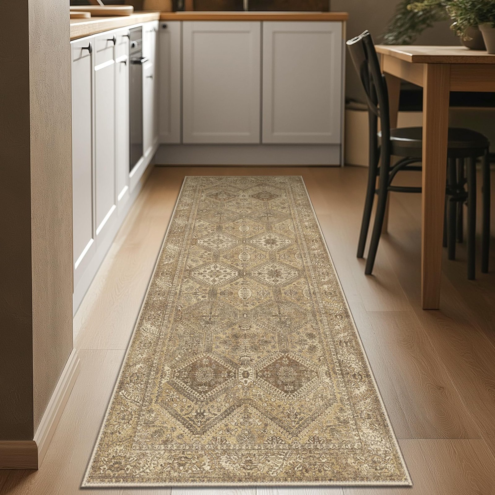 DAIMYO HILLS Washable Runner Rug 2x5, Non Slip Vintage Hallway Runner, Ultra Thin Low Pile Washable Carpet for Kitchen Entryway Bedroom, Brown - Image 115