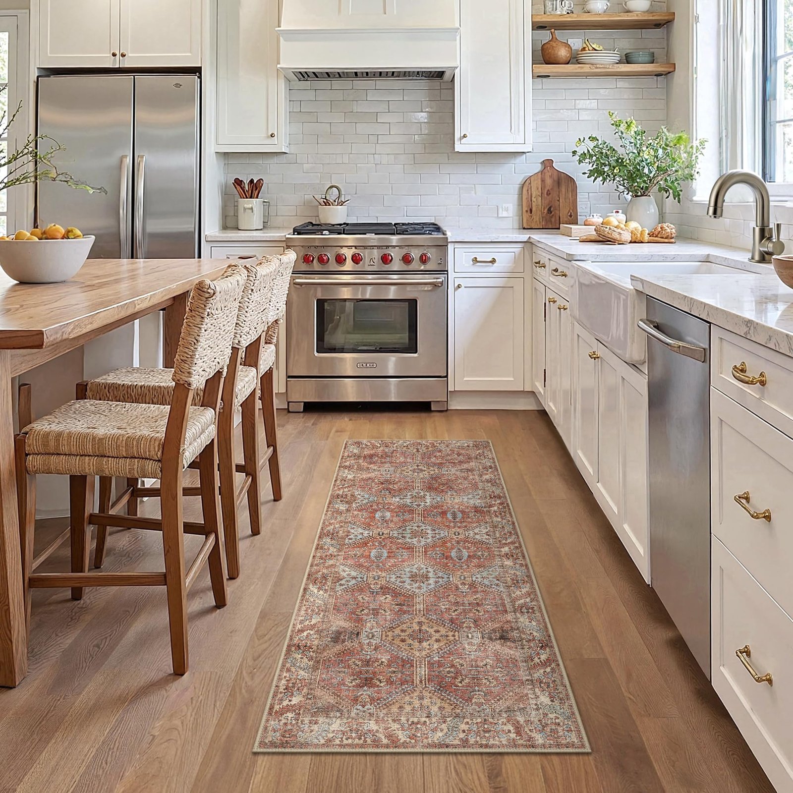 DAIMYO HILLS Washable Runner Rug 2x5, Non Slip Vintage Hallway Runner, Ultra Thin Low Pile Washable Carpet for Kitchen Entryway Bedroom, Brown - Image 106