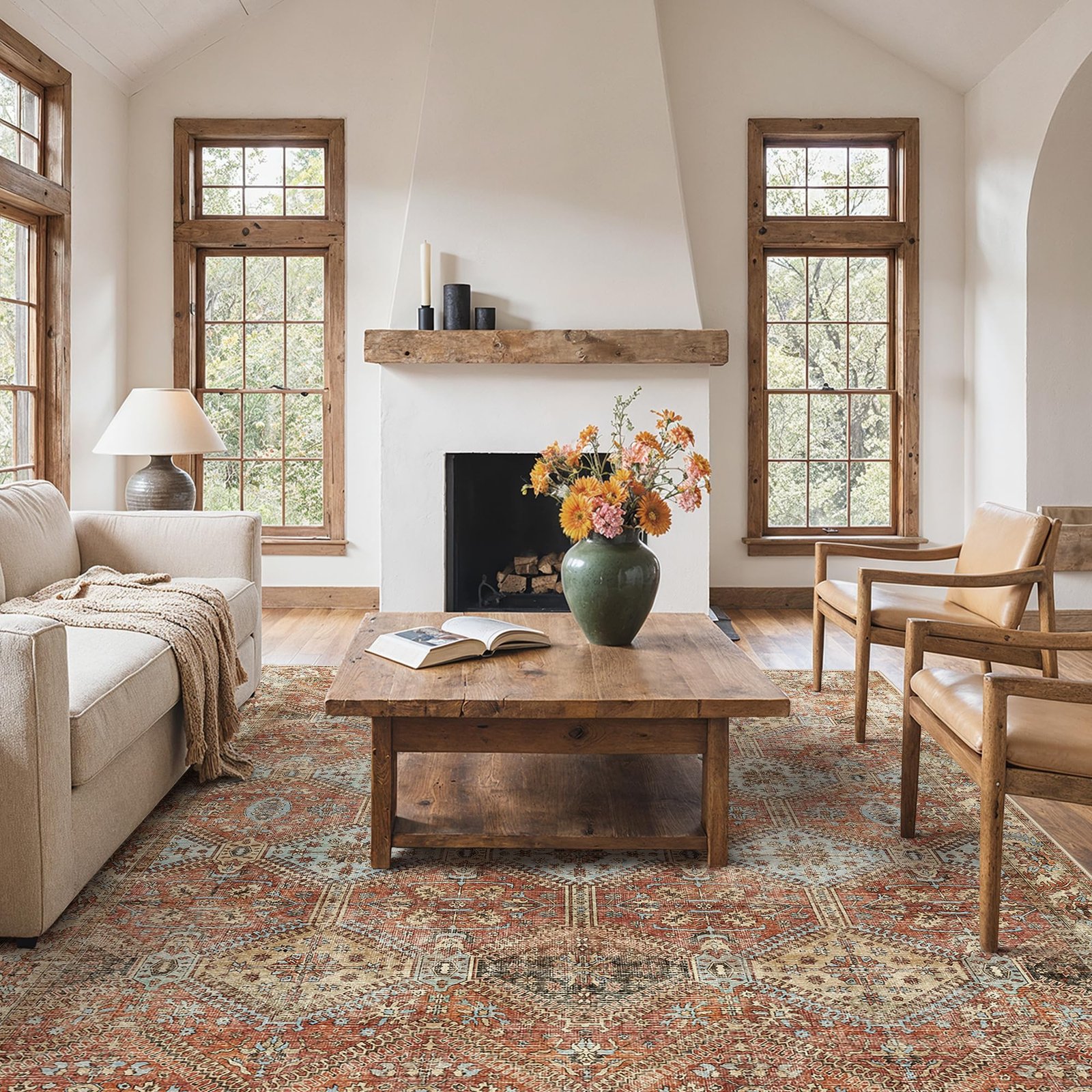 DAIMYO HILLS Washable Runner Rug 2x5, Non Slip Vintage Hallway Runner, Ultra Thin Low Pile Washable Carpet for Kitchen Entryway Bedroom, Brown - Image 174