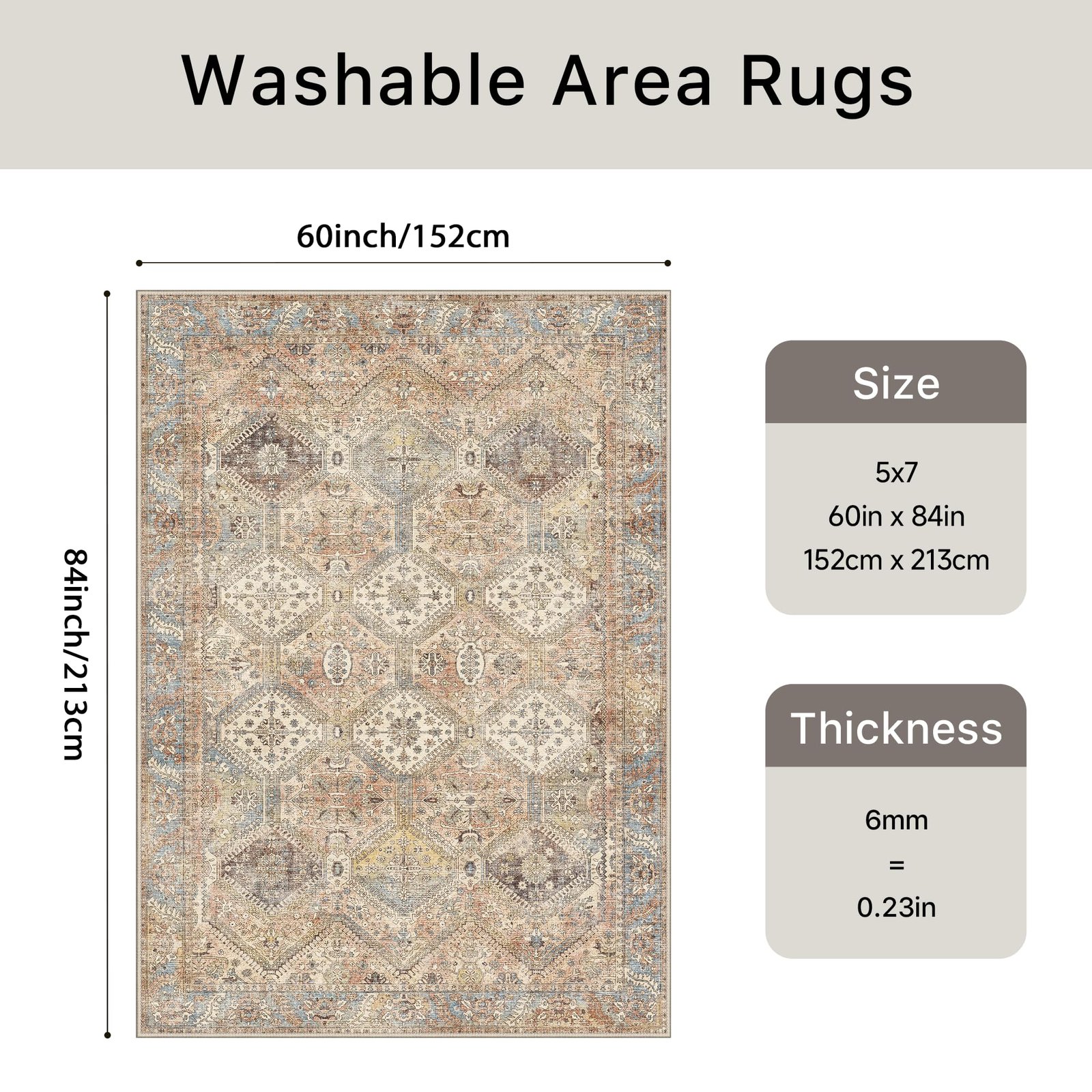 DAIMYO HILLS Washable Runner Rug 2x5, Non Slip Vintage Hallway Runner, Ultra Thin Low Pile Washable Carpet for Kitchen Entryway Bedroom, Brown - Image 297