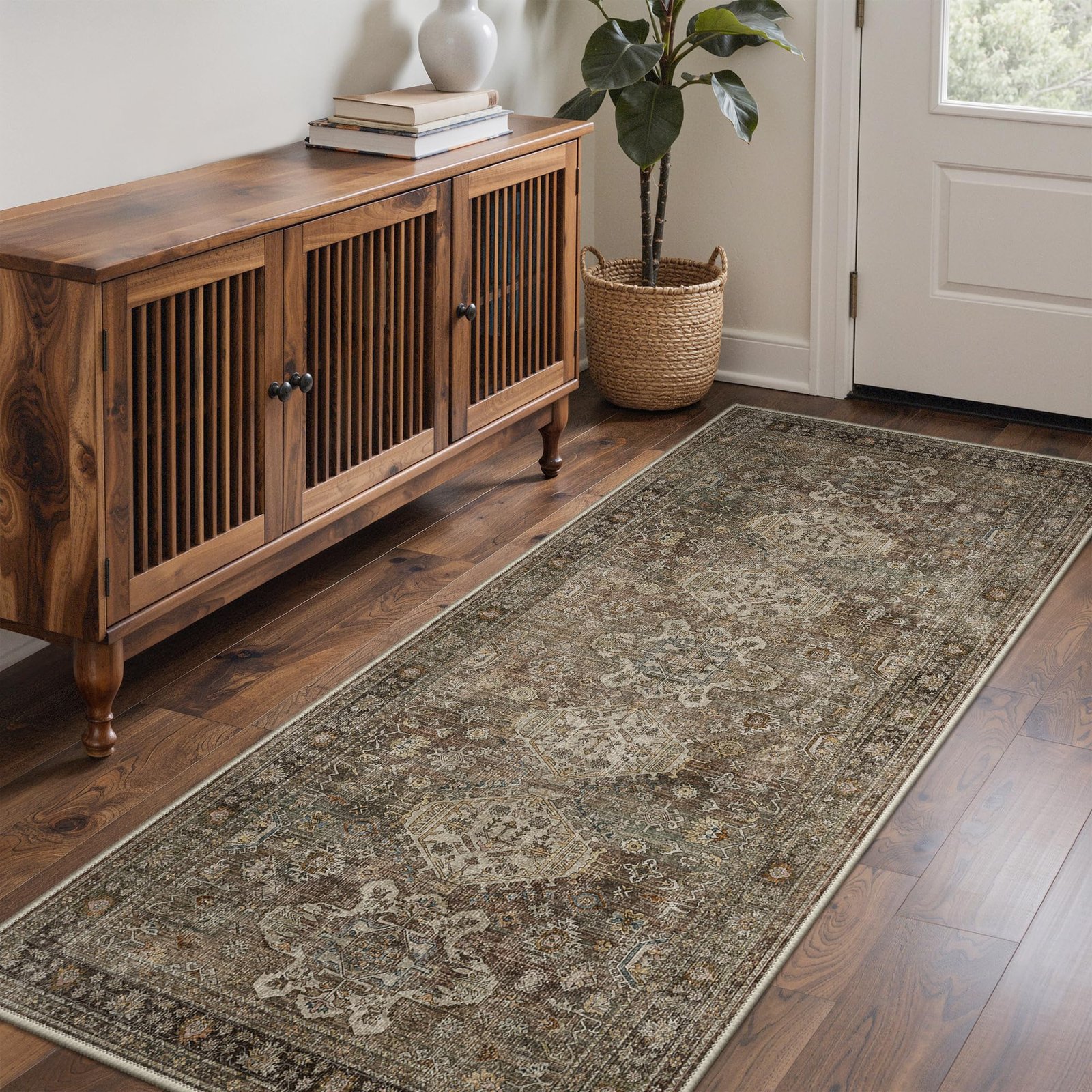 DAIMYO HILLS Washable Runner Rug 2x5, Non Slip Vintage Hallway Runner, Ultra Thin Low Pile Washable Carpet for Kitchen Entryway Bedroom, Brown - Image 29