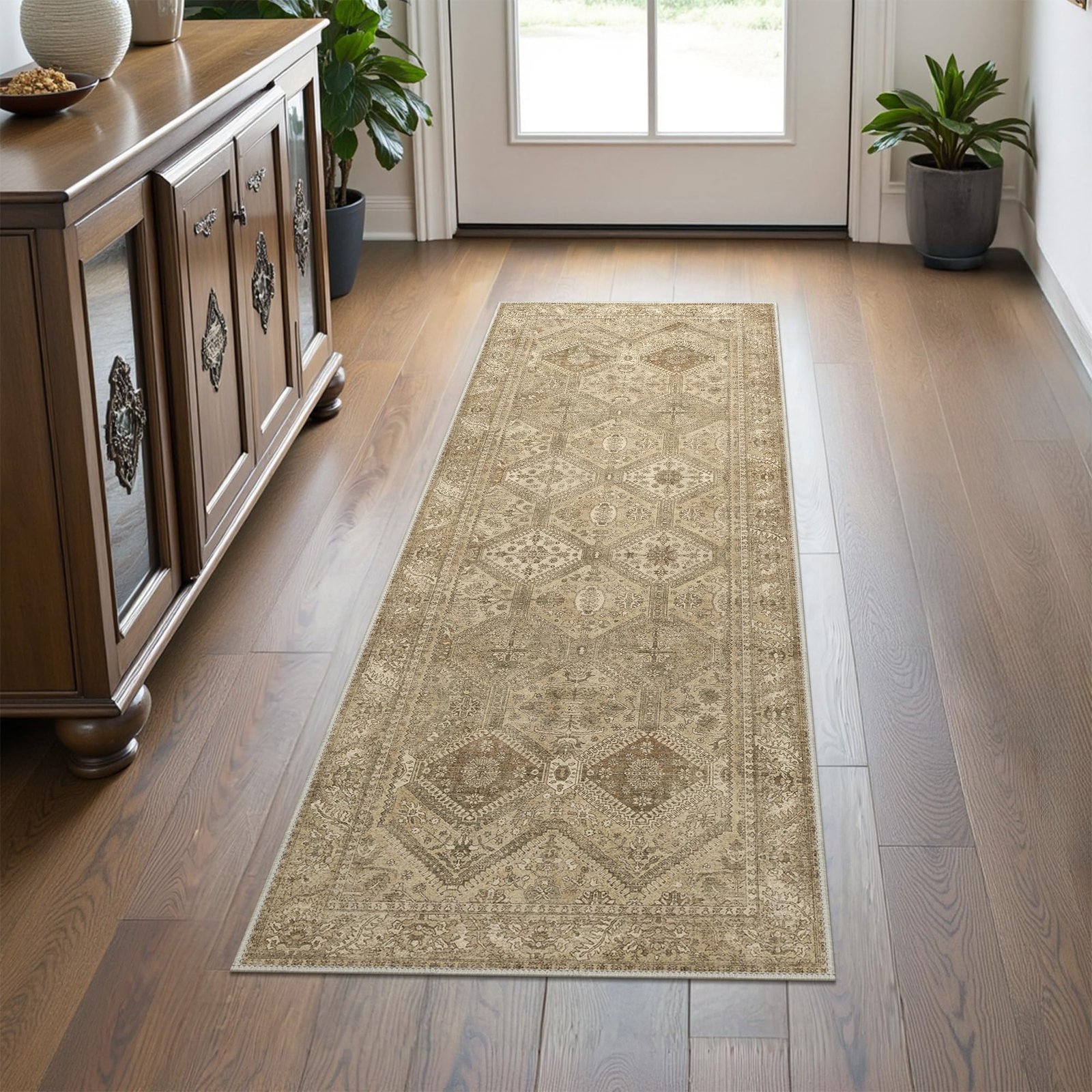 DAIMYO HILLS Washable Runner Rug 2x5, Non Slip Vintage Hallway Runner, Ultra Thin Low Pile Washable Carpet for Kitchen Entryway Bedroom, Brown - Image 258