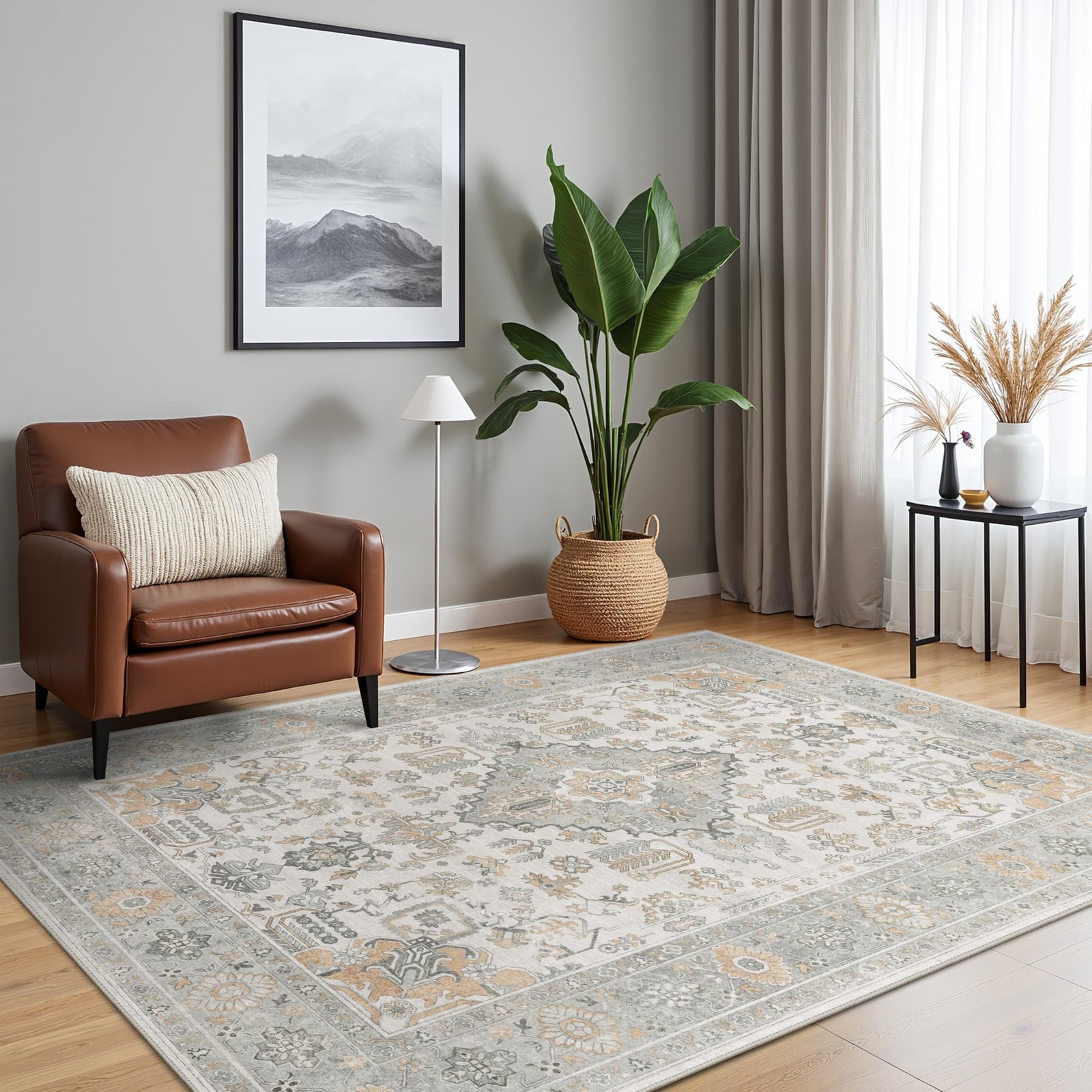 DAIMYO HILLS Washable Runner Rug 2x5, Non Slip Vintage Hallway Runner, Ultra Thin Low Pile Washable Carpet for Kitchen Entryway Bedroom, Brown - Image 293