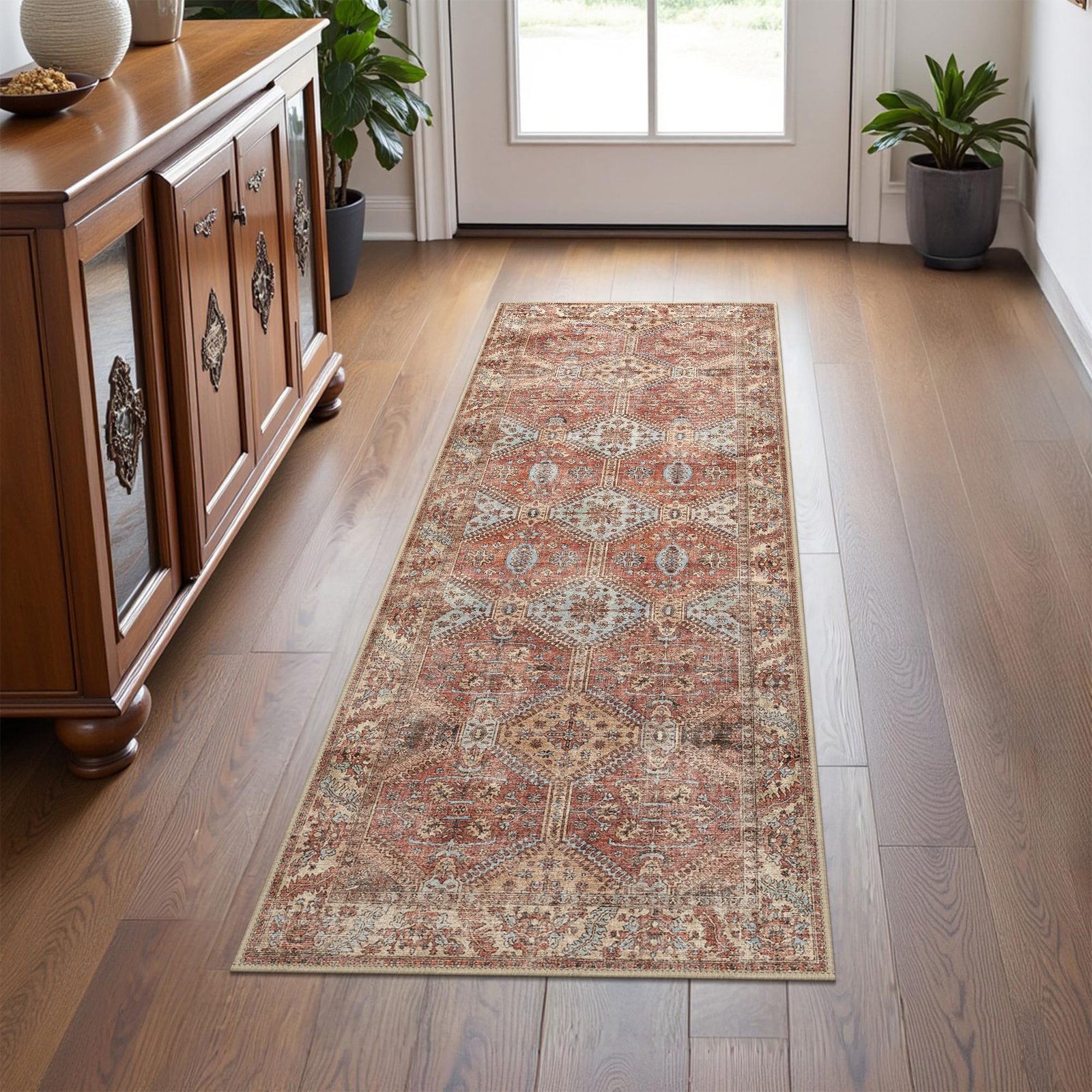 DAIMYO HILLS Washable Runner Rug 2x5, Non Slip Vintage Hallway Runner, Ultra Thin Low Pile Washable Carpet for Kitchen Entryway Bedroom, Brown - Image 104