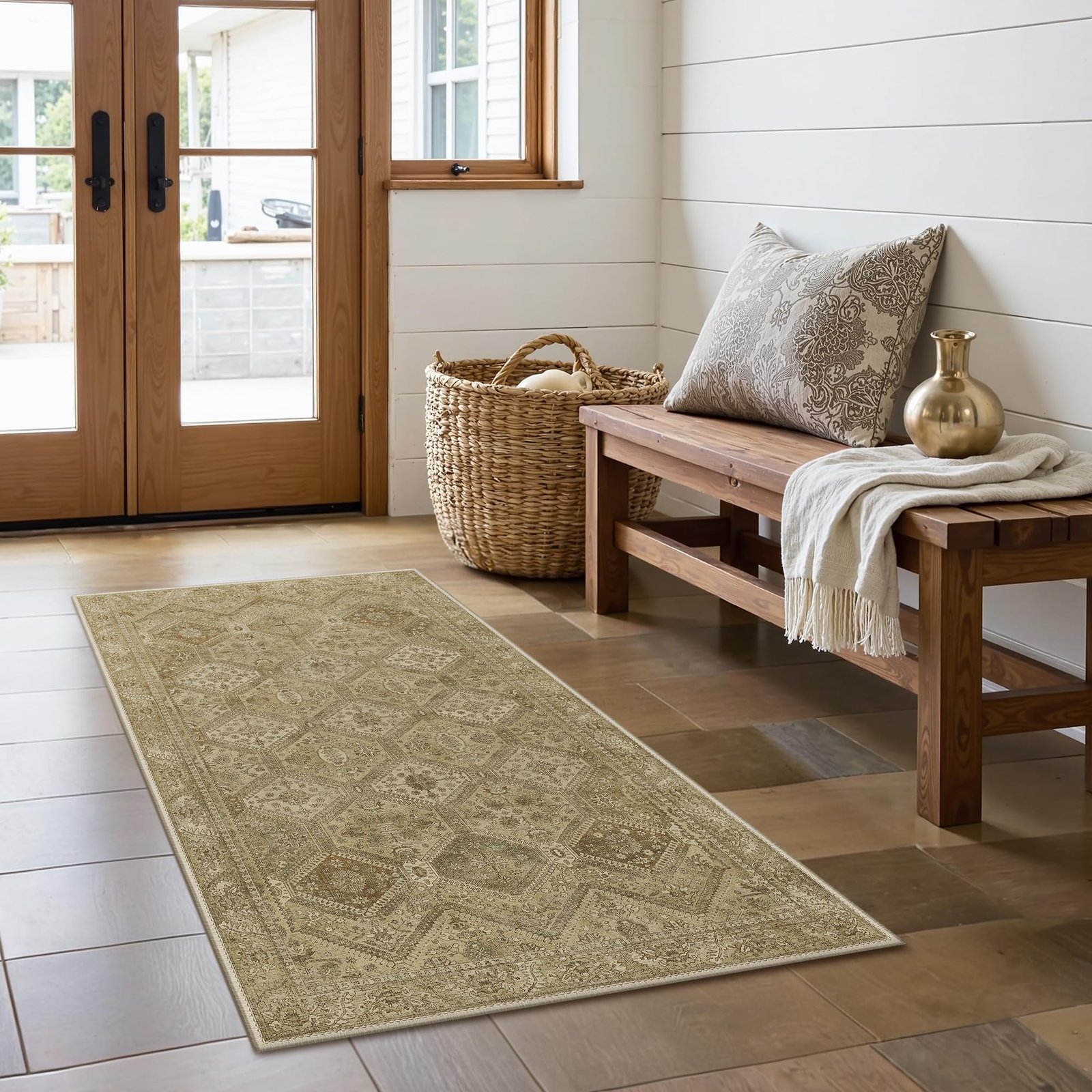 DAIMYO HILLS Washable Runner Rug 2x5, Non Slip Vintage Hallway Runner, Ultra Thin Low Pile Washable Carpet for Kitchen Entryway Bedroom, Brown - Image 133