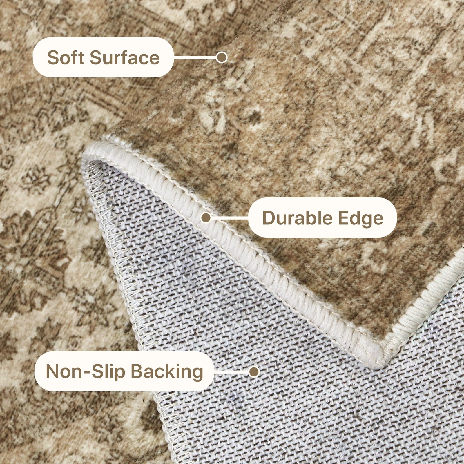 DAIMYO HILLS Washable Runner Rug 2x5, Non Slip Vintage Hallway Runner, Ultra Thin Low Pile Washable Carpet for Kitchen Entryway Bedroom, Brown - Image 113