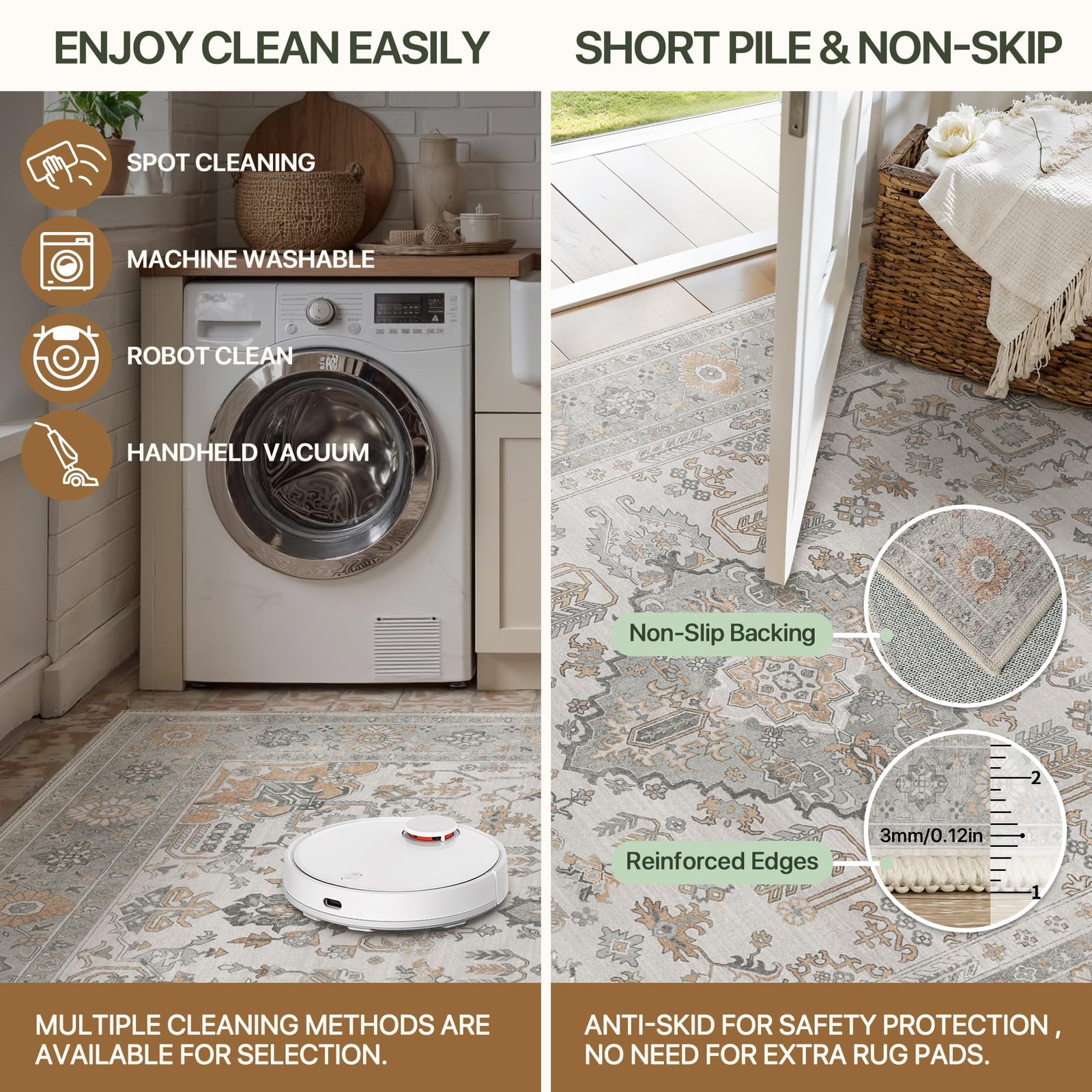 DAIMYO HILLS Washable Runner Rug 2x5, Non Slip Vintage Hallway Runner, Ultra Thin Low Pile Washable Carpet for Kitchen Entryway Bedroom, Brown - Image 67