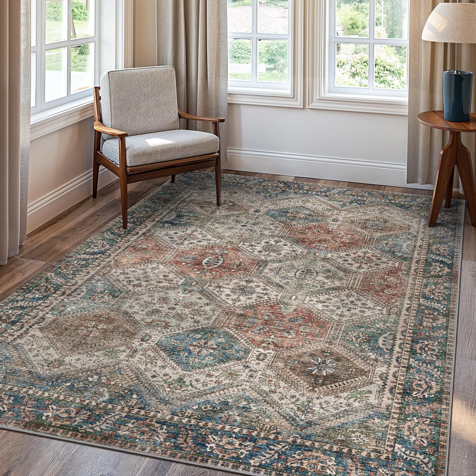 DAIMYO HILLS Washable Runner Rug 2x5, Non Slip Vintage Hallway Runner, Ultra Thin Low Pile Washable Carpet for Kitchen Entryway Bedroom, Brown - Image 47