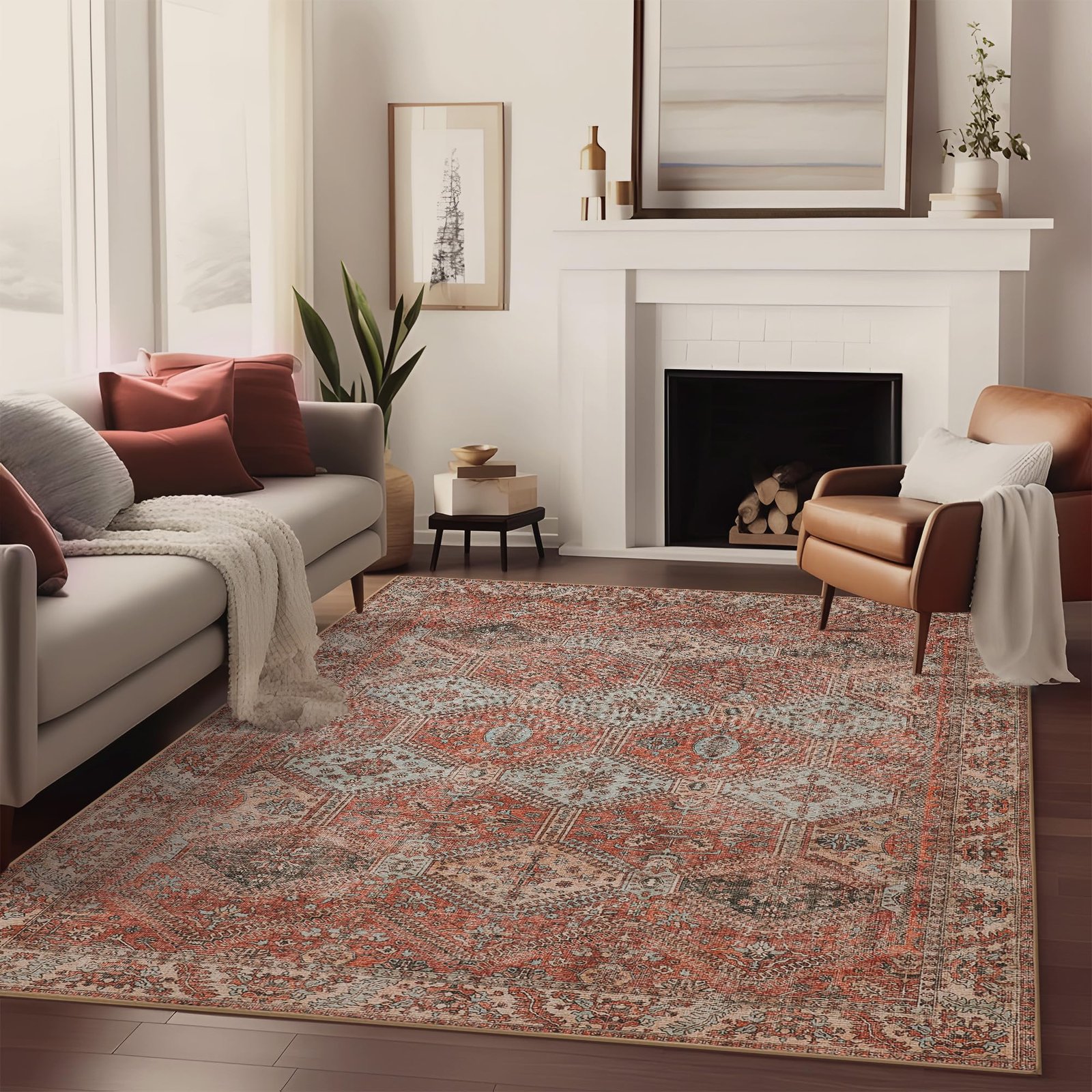 DAIMYO HILLS Washable Runner Rug 2x5, Non Slip Vintage Hallway Runner, Ultra Thin Low Pile Washable Carpet for Kitchen Entryway Bedroom, Brown - Image 180