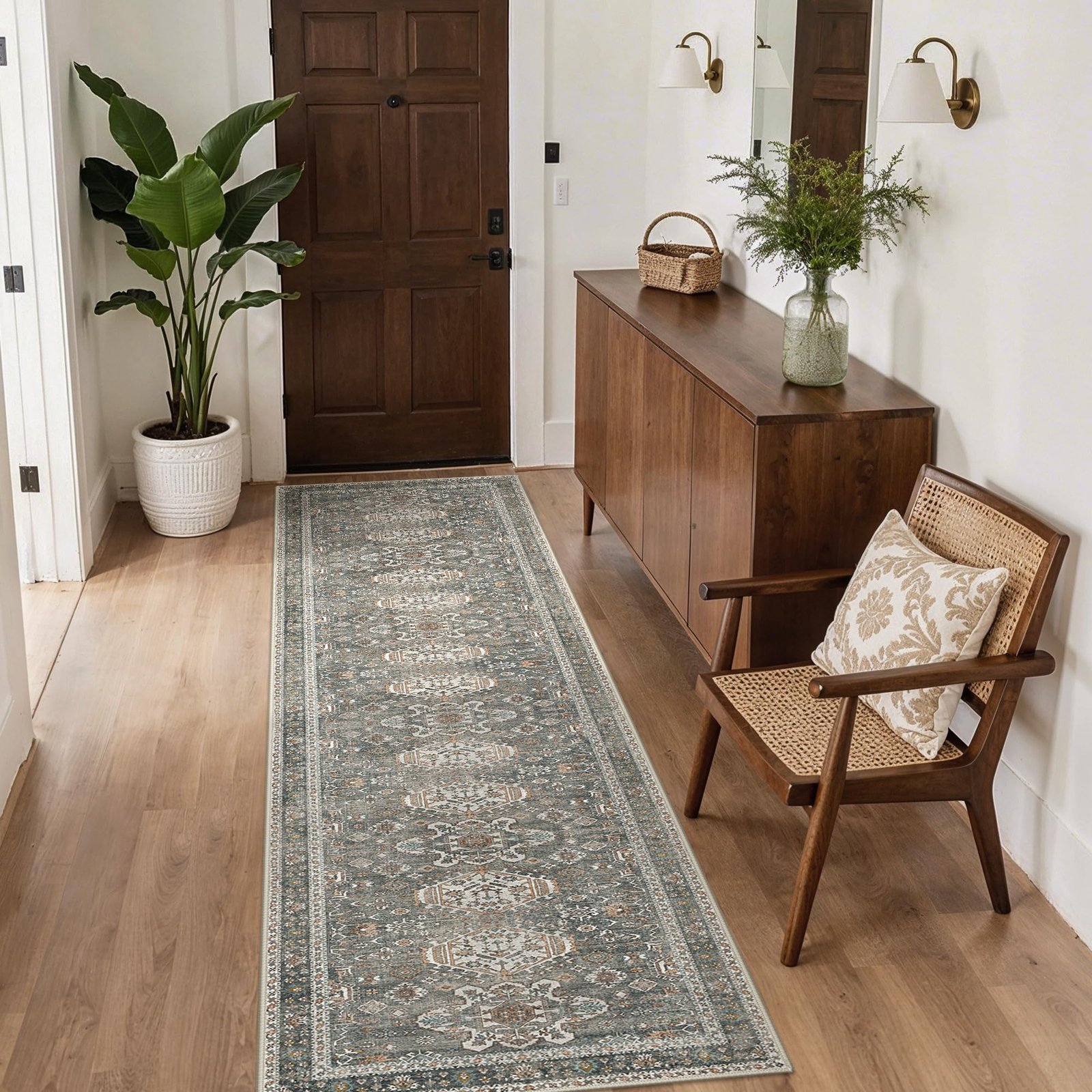 DAIMYO HILLS Washable Runner Rug 2x5, Non Slip Vintage Hallway Runner, Ultra Thin Low Pile Washable Carpet for Kitchen Entryway Bedroom, Brown - Image 43