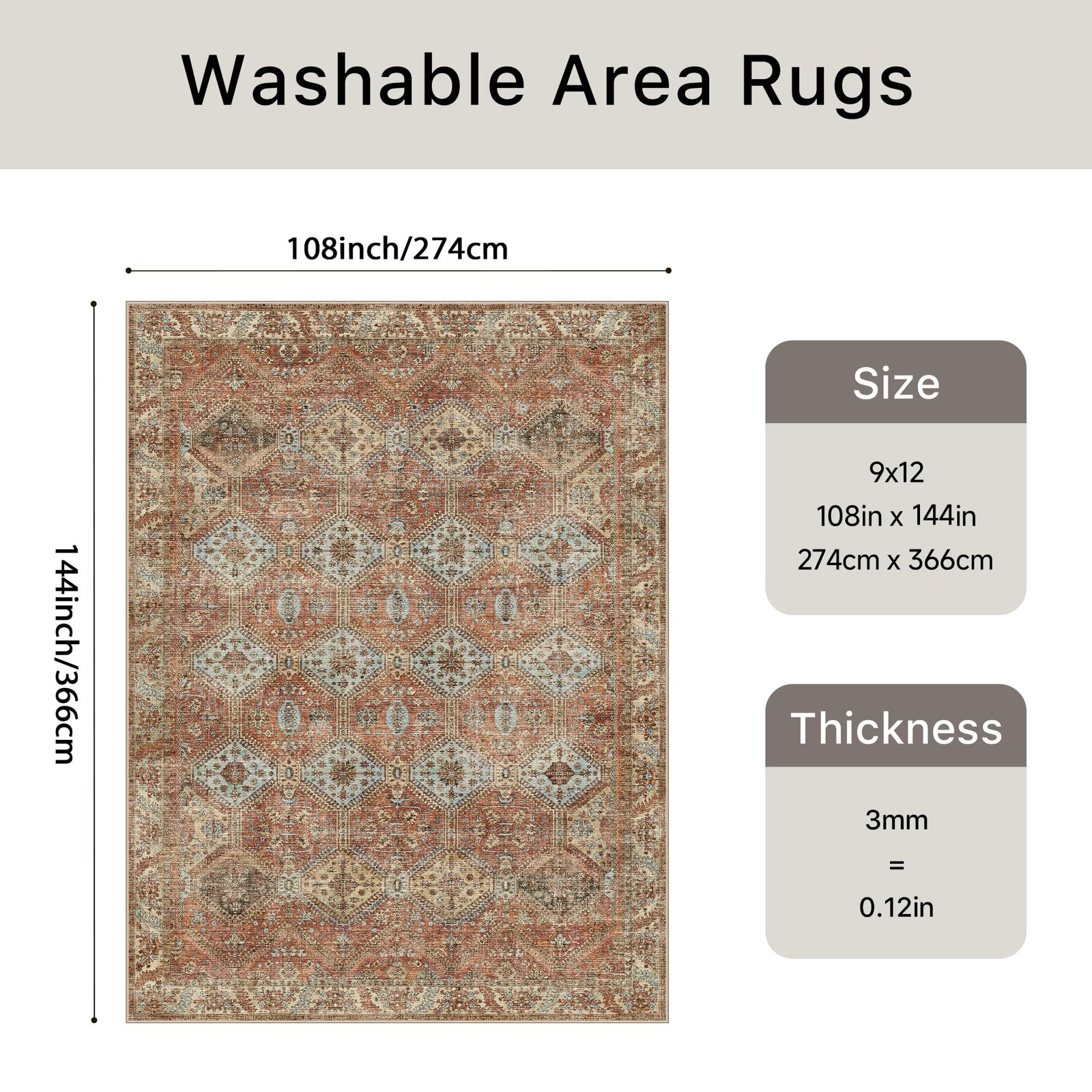 DAIMYO HILLS Washable Runner Rug 2x5, Non Slip Vintage Hallway Runner, Ultra Thin Low Pile Washable Carpet for Kitchen Entryway Bedroom, Brown - Image 181