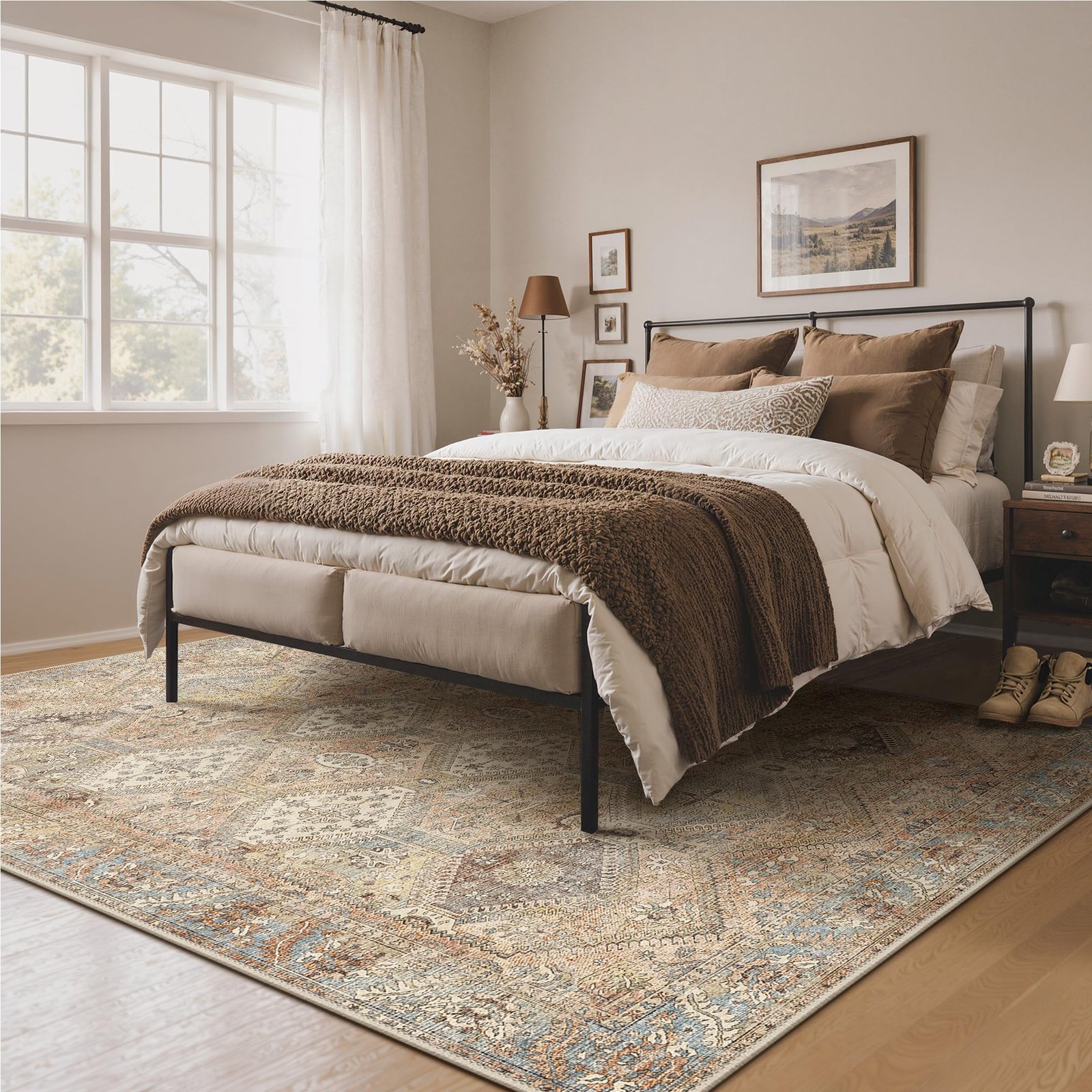 DAIMYO HILLS Washable Runner Rug 2x5, Non Slip Vintage Hallway Runner, Ultra Thin Low Pile Washable Carpet for Kitchen Entryway Bedroom, Brown - Image 84