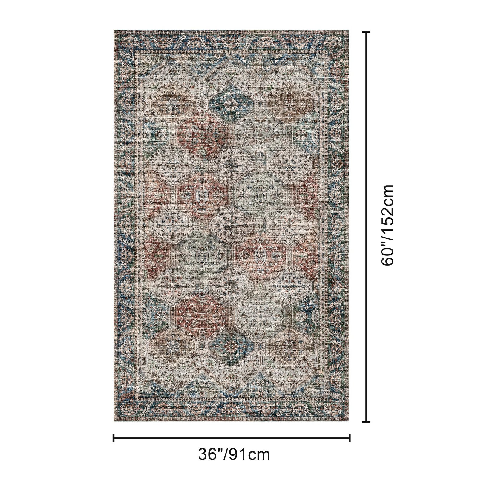 DAIMYO HILLS Washable Runner Rug 2x5, Non Slip Vintage Hallway Runner, Ultra Thin Low Pile Washable Carpet for Kitchen Entryway Bedroom, Brown - Image 128