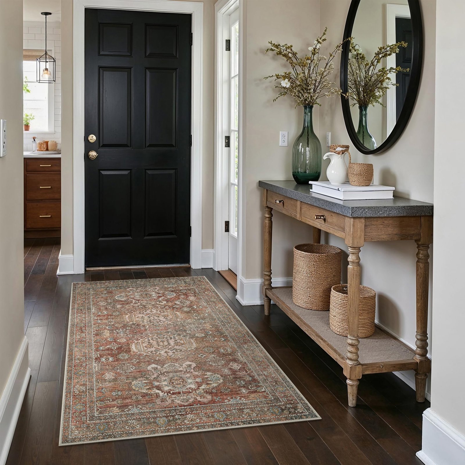 DAIMYO HILLS Washable Runner Rug 2x5, Non Slip Vintage Hallway Runner, Ultra Thin Low Pile Washable Carpet for Kitchen Entryway Bedroom, Brown - Image 152