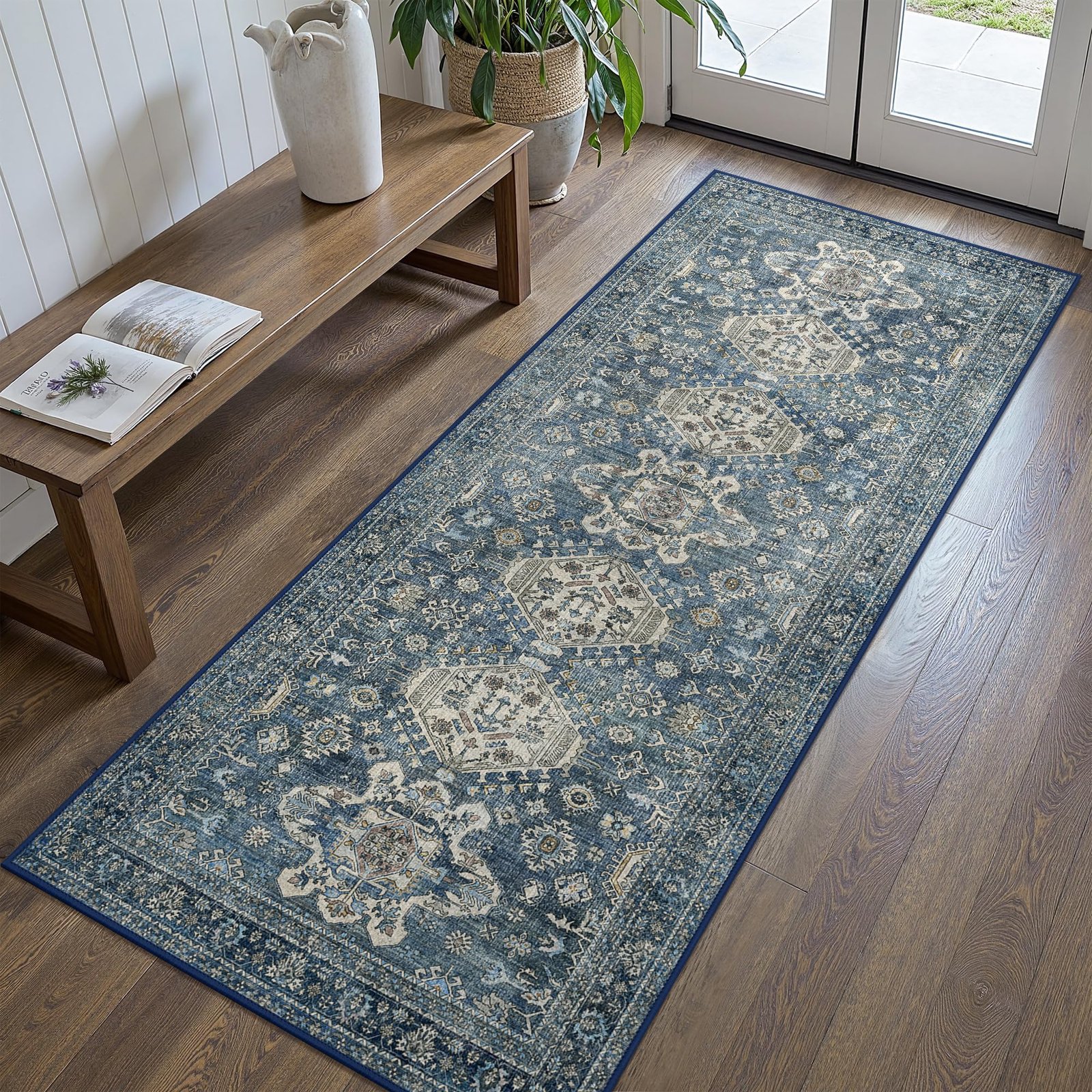 DAIMYO HILLS Washable Runner Rug 2x5, Non Slip Vintage Hallway Runner, Ultra Thin Low Pile Washable Carpet for Kitchen Entryway Bedroom, Brown - Image 55