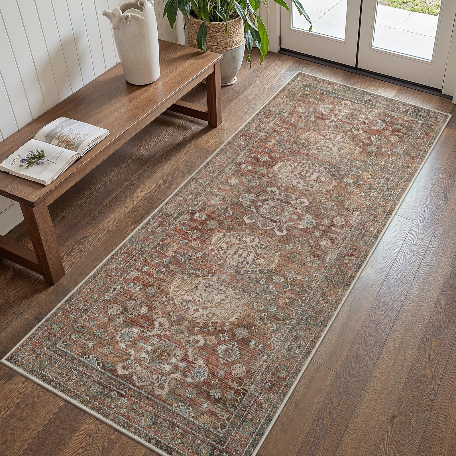 DAIMYO HILLS Washable Runner Rug 2x5, Non Slip Vintage Hallway Runner, Ultra Thin Low Pile Washable Carpet for Kitchen Entryway Bedroom, Brown - Image 253