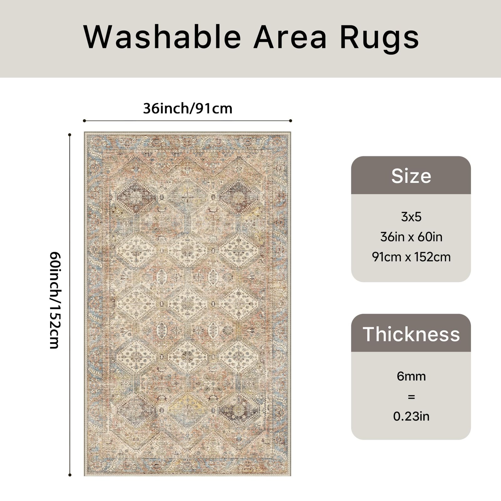 DAIMYO HILLS Washable Runner Rug 2x5, Non Slip Vintage Hallway Runner, Ultra Thin Low Pile Washable Carpet for Kitchen Entryway Bedroom, Brown - Image 306