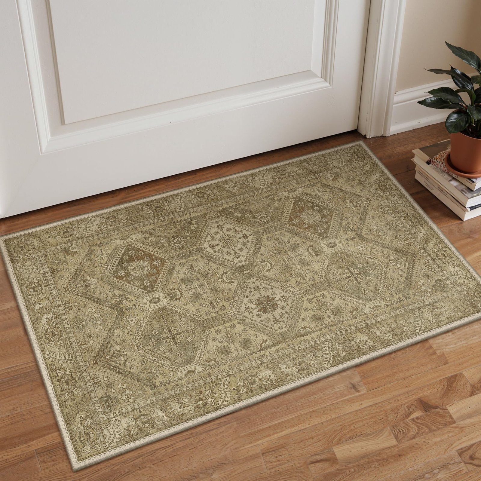 DAIMYO HILLS Washable Runner Rug 2x5, Non Slip Vintage Hallway Runner, Ultra Thin Low Pile Washable Carpet for Kitchen Entryway Bedroom, Brown - Image 138