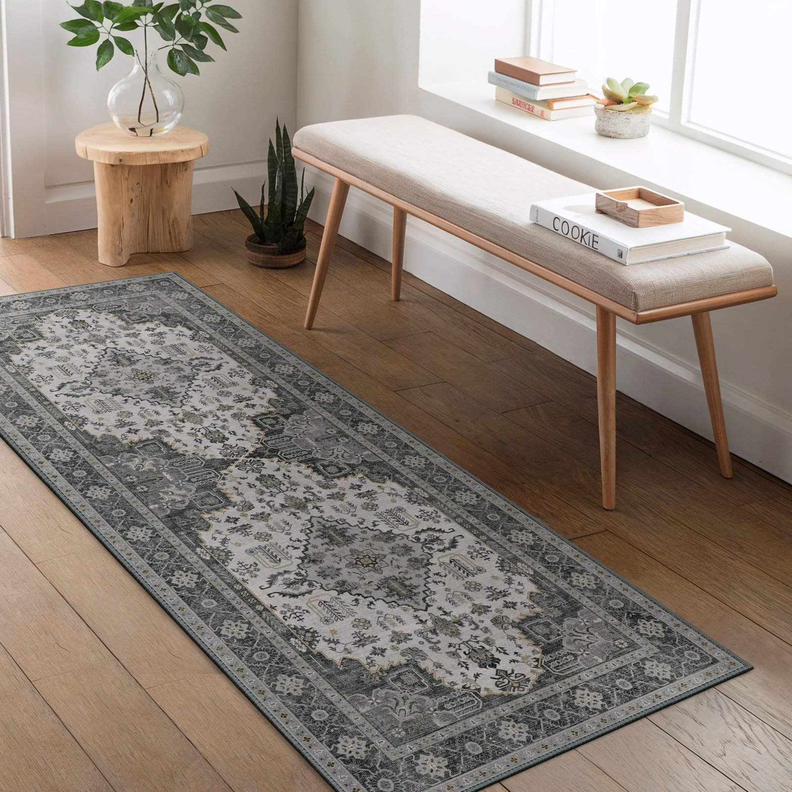 DAIMYO HILLS Washable Runner Rug 2x5, Non Slip Vintage Hallway Runner, Ultra Thin Low Pile Washable Carpet for Kitchen Entryway Bedroom, Brown - Image 342
