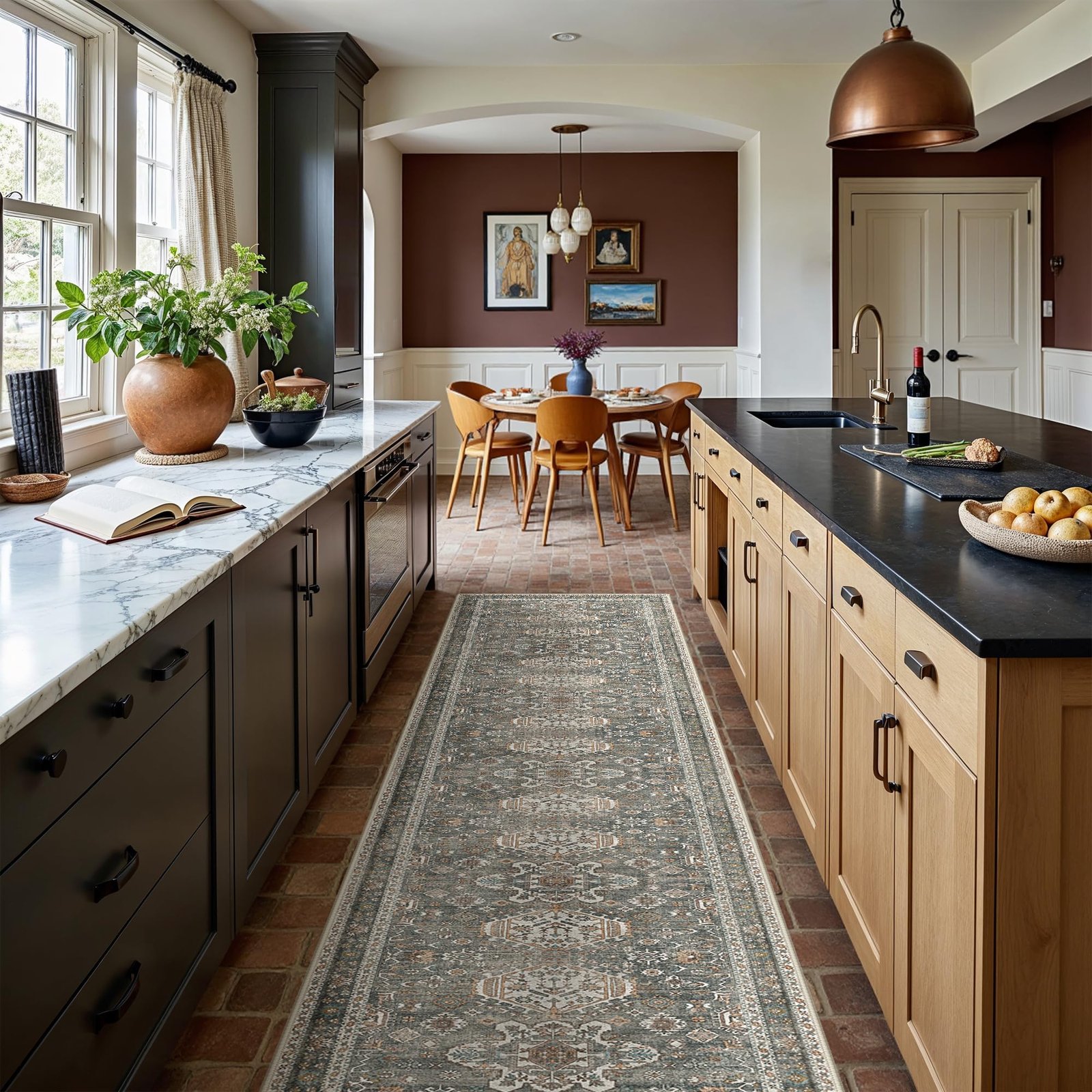 DAIMYO HILLS Washable Runner Rug 2x5, Non Slip Vintage Hallway Runner, Ultra Thin Low Pile Washable Carpet for Kitchen Entryway Bedroom, Brown - Image 41