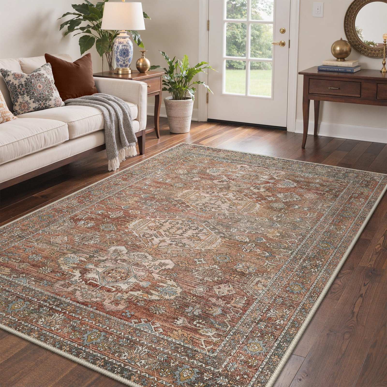 DAIMYO HILLS Washable Runner Rug 2x5, Non Slip Vintage Hallway Runner, Ultra Thin Low Pile Washable Carpet for Kitchen Entryway Bedroom, Brown - Image 56