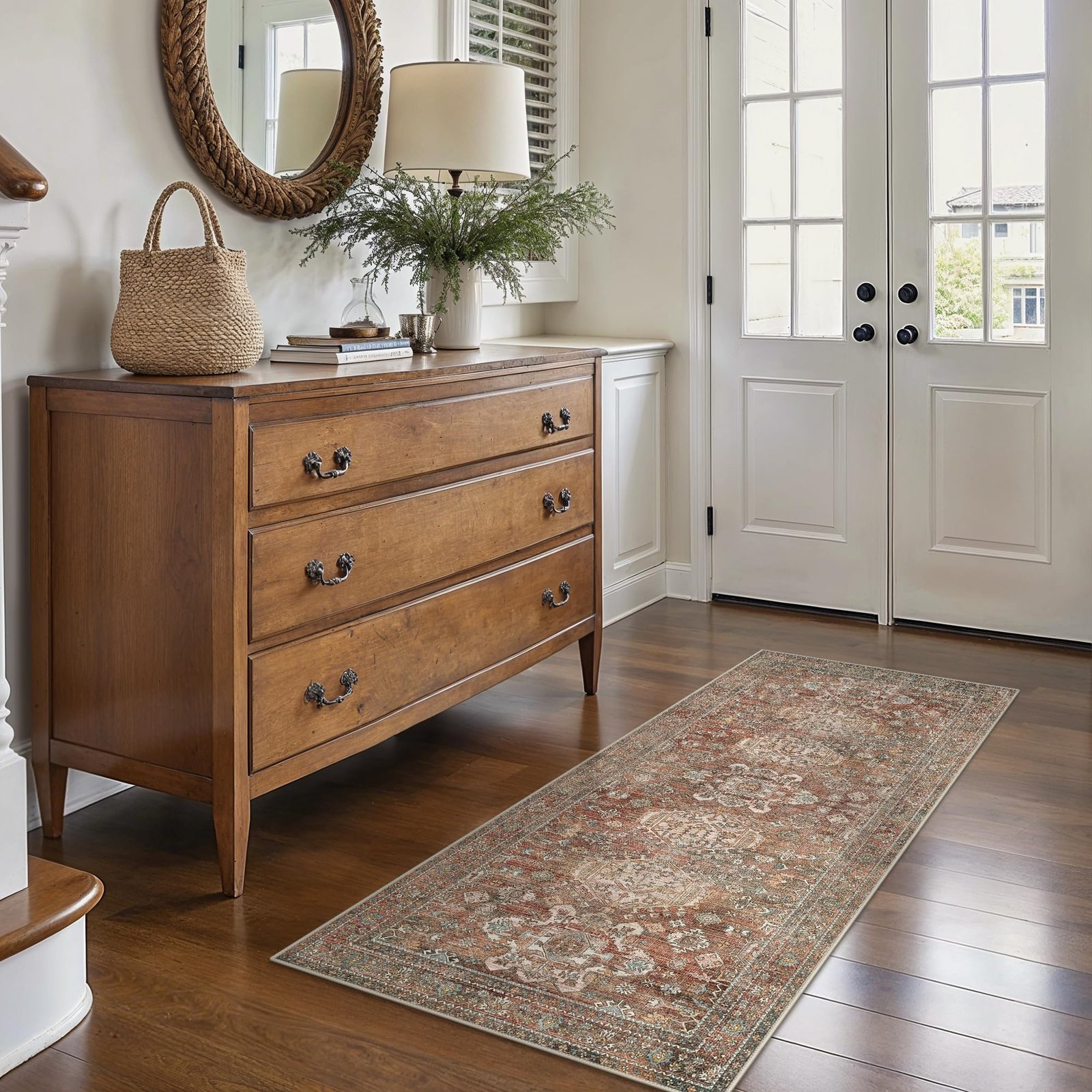 DAIMYO HILLS Washable Runner Rug 2x5, Non Slip Vintage Hallway Runner, Ultra Thin Low Pile Washable Carpet for Kitchen Entryway Bedroom, Brown - Image 255