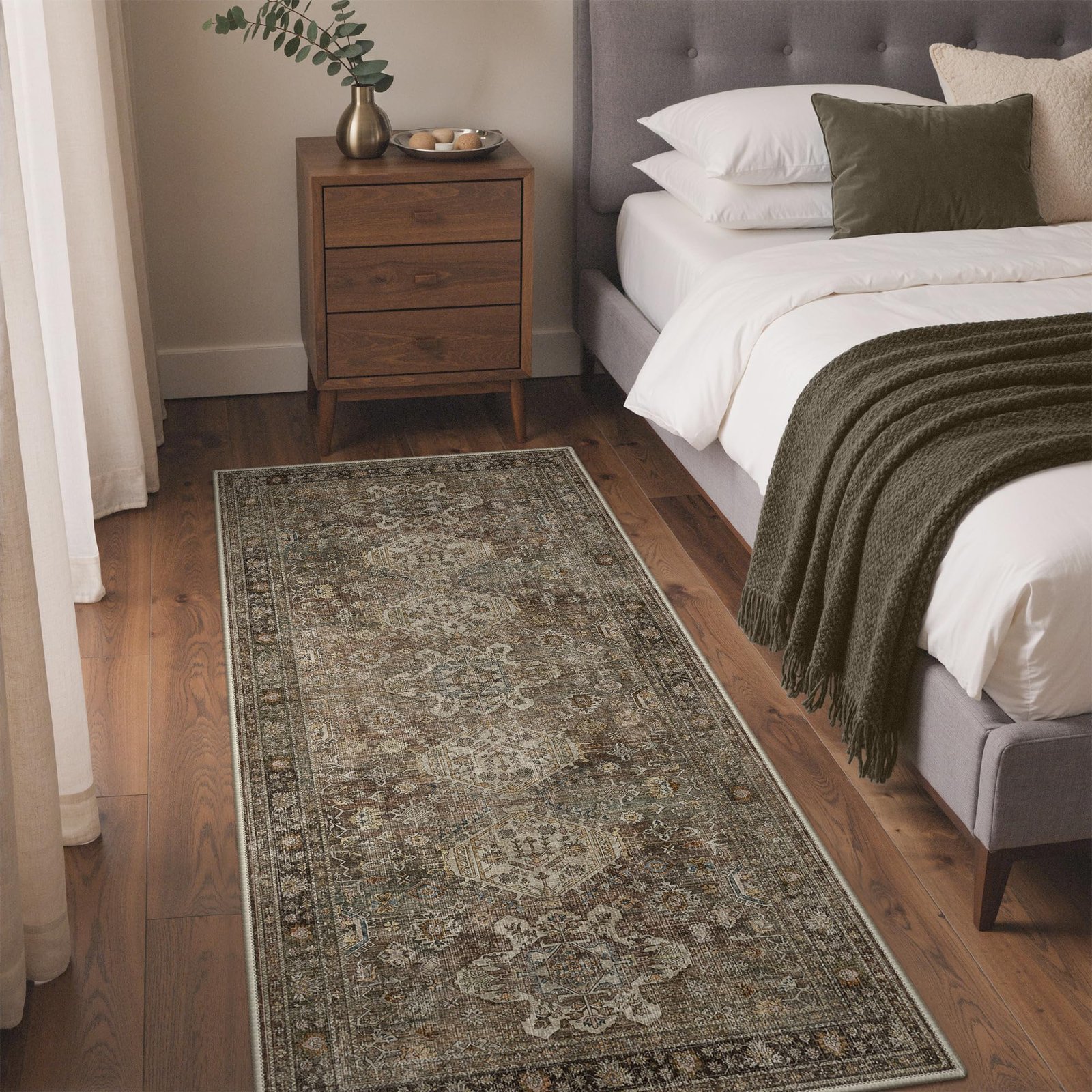 DAIMYO HILLS Washable Runner Rug 2x5, Non Slip Vintage Hallway Runner, Ultra Thin Low Pile Washable Carpet for Kitchen Entryway Bedroom, Brown - Image 30