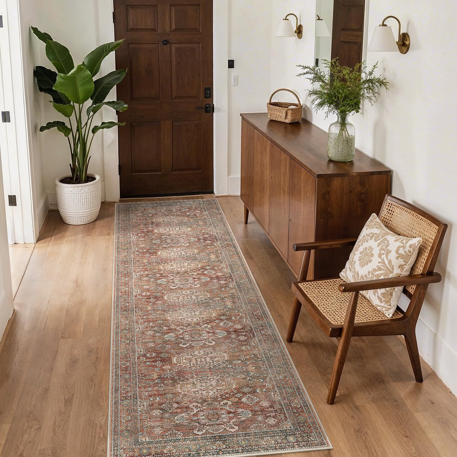 DAIMYO HILLS Washable Runner Rug 2x5, Non Slip Vintage Hallway Runner, Ultra Thin Low Pile Washable Carpet for Kitchen Entryway Bedroom, Brown - Image 17