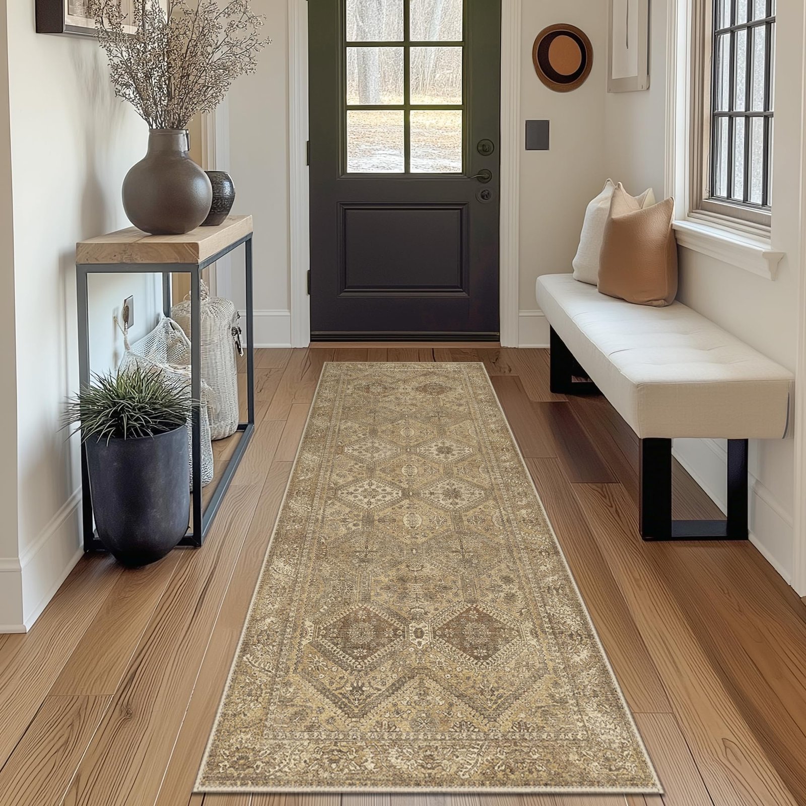 DAIMYO HILLS Washable Runner Rug 2x5, Non Slip Vintage Hallway Runner, Ultra Thin Low Pile Washable Carpet for Kitchen Entryway Bedroom, Brown - Image 108