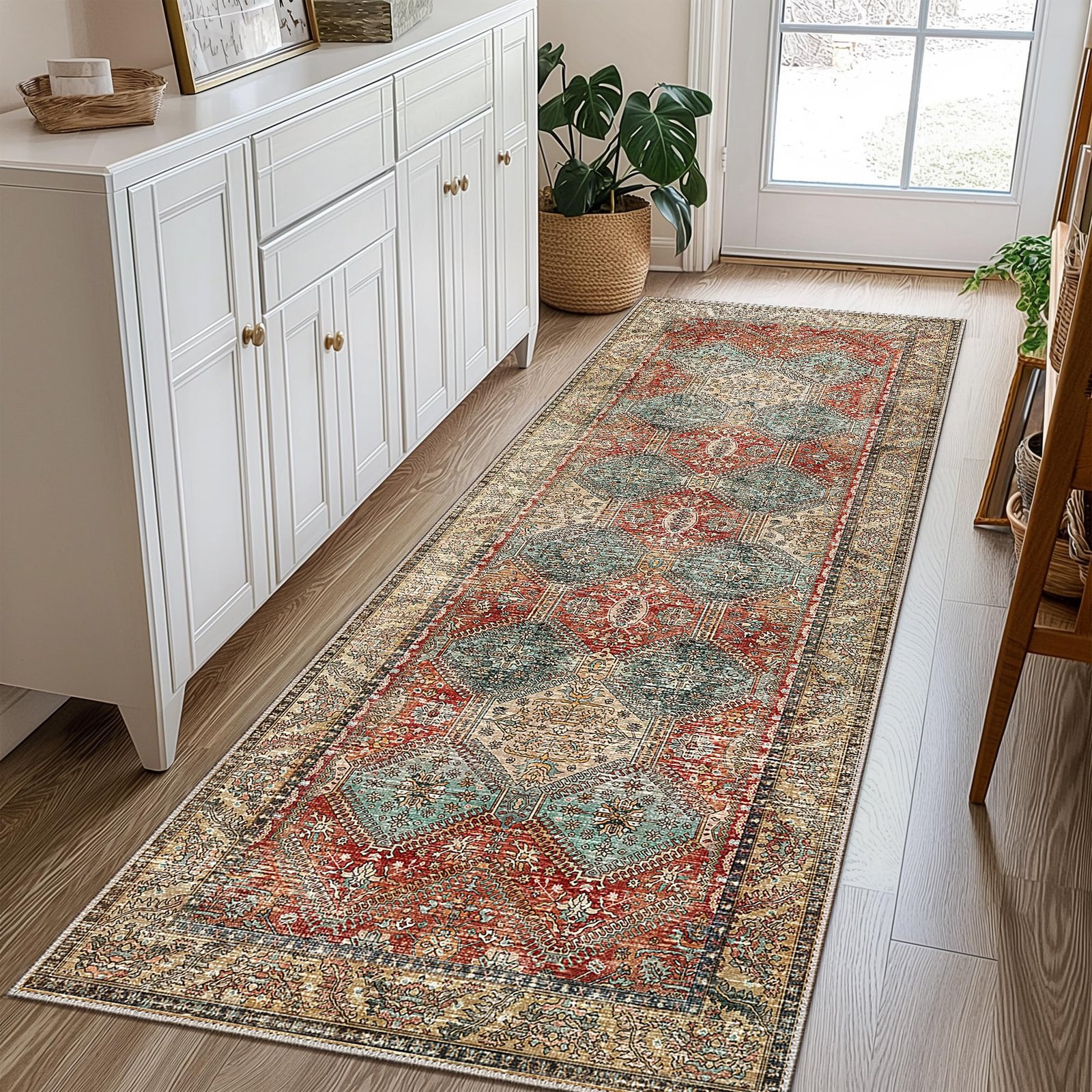 DAIMYO HILLS Washable Runner Rug 2x5, Non Slip Vintage Hallway Runner, Ultra Thin Low Pile Washable Carpet for Kitchen Entryway Bedroom, Brown - Image 344