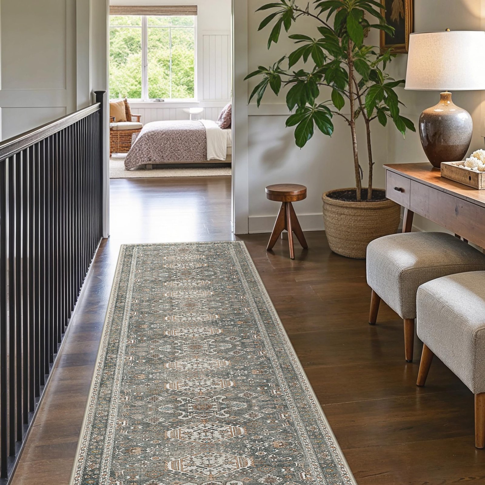 DAIMYO HILLS Washable Runner Rug 2x5, Non Slip Vintage Hallway Runner, Ultra Thin Low Pile Washable Carpet for Kitchen Entryway Bedroom, Brown - Image 44